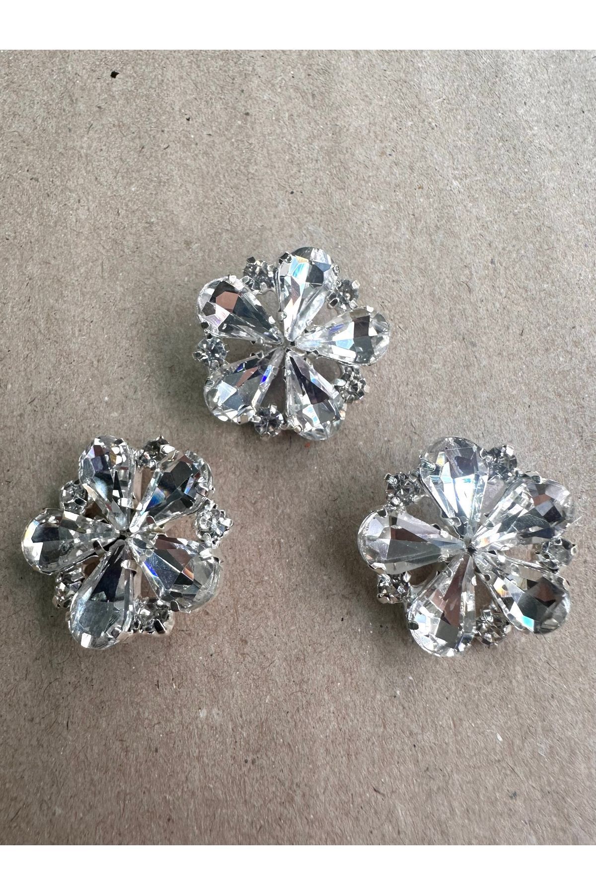 ODDA TASARIM ATÖLYESİ-Crystal stone large flower pattern 3 pcs button set 4