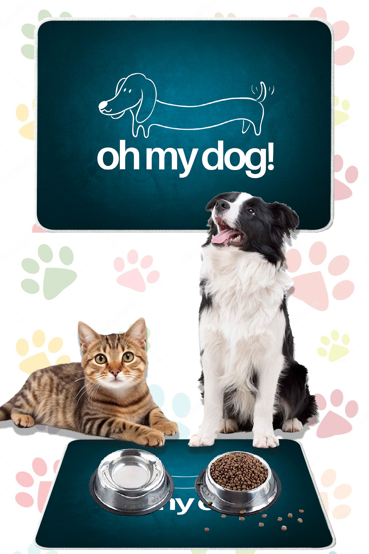 YTR HOME Dijital Baskılı Dekoratif Kedi Köpek Paspası Mama Paspası 40x60cm