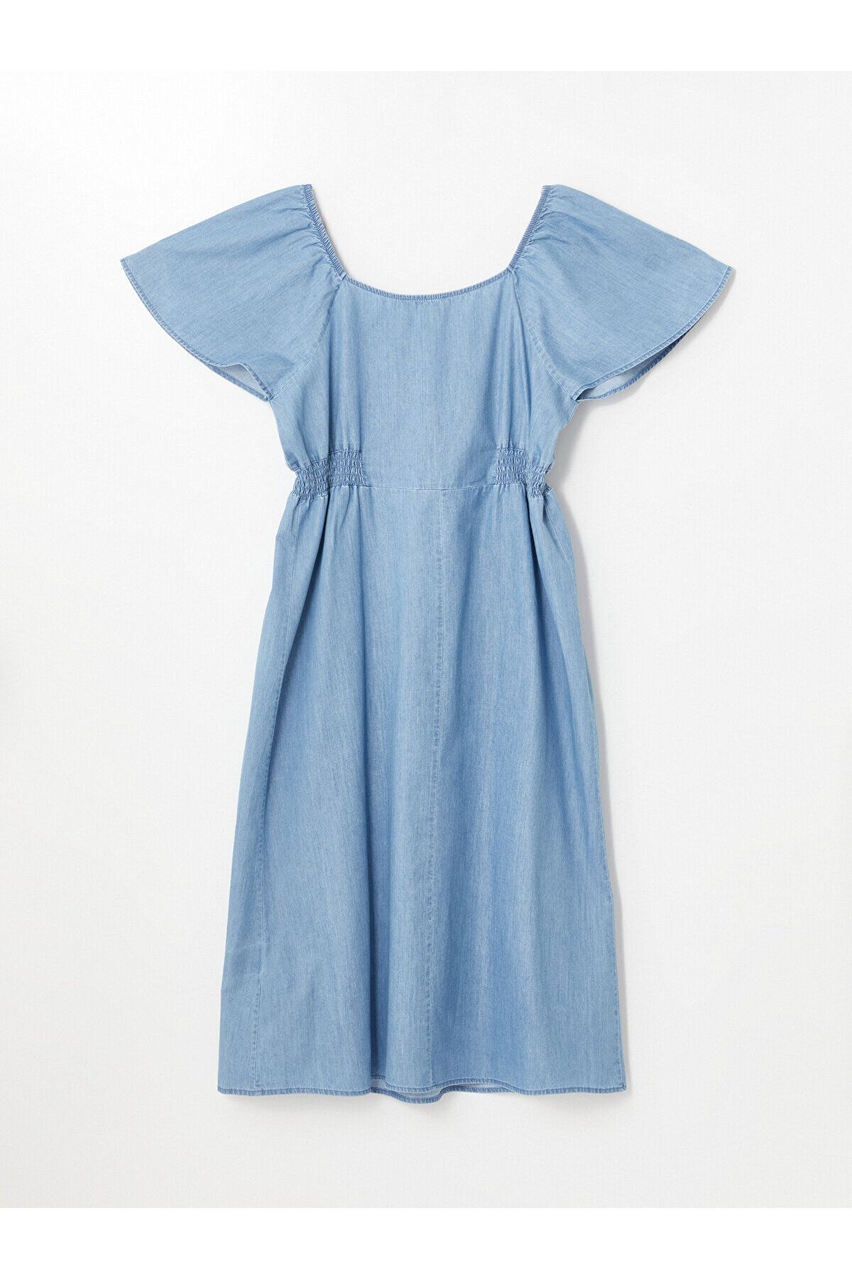LC Waikiki-Rochie Jeans Maternitate - Guler Inimă, Solidă, Mânecă Scurtă 2