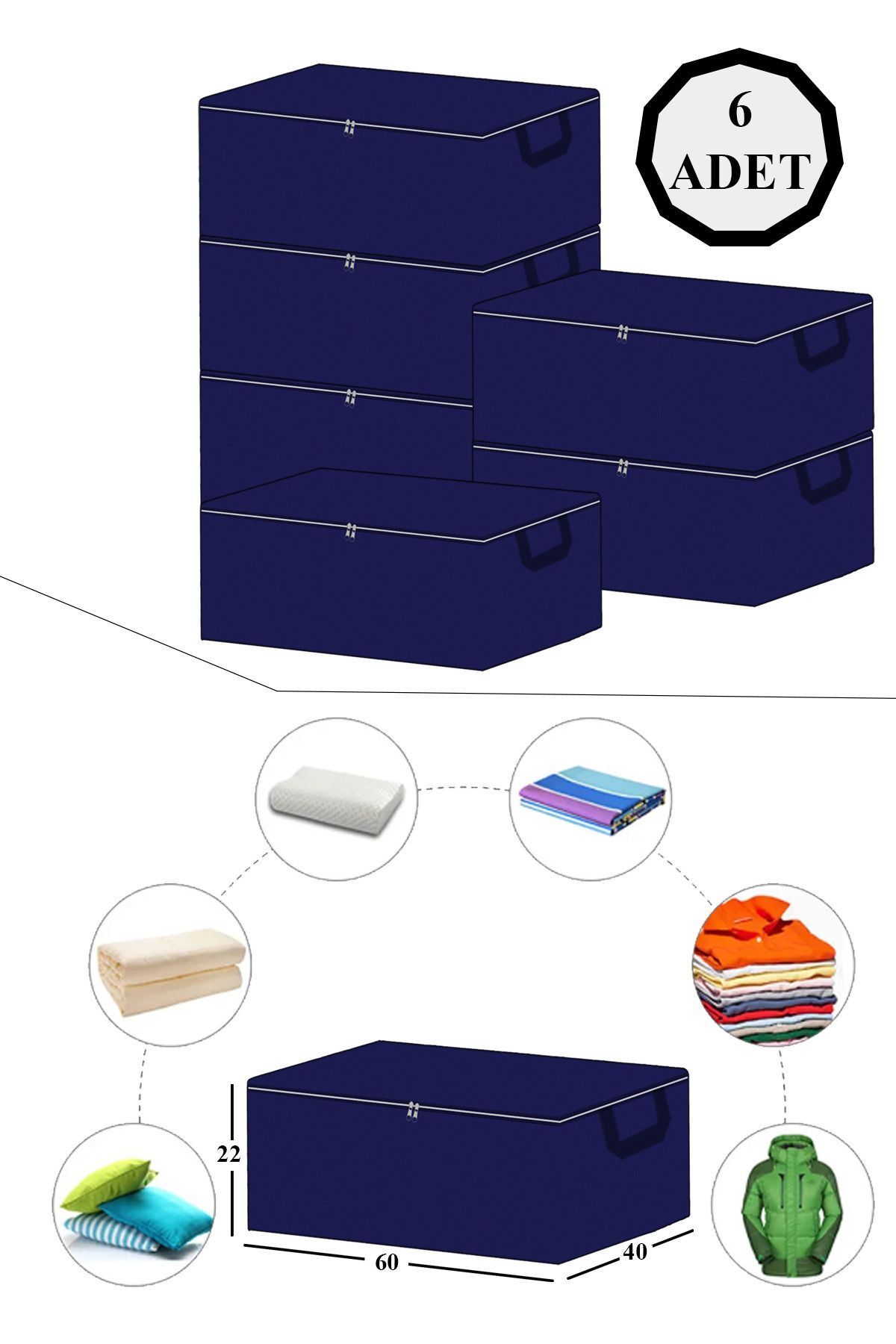 NUTEX 6 Bucăți De Depozitare Albastru Bleumarin 60x40x22 (albastru Închis) - Mărime unică