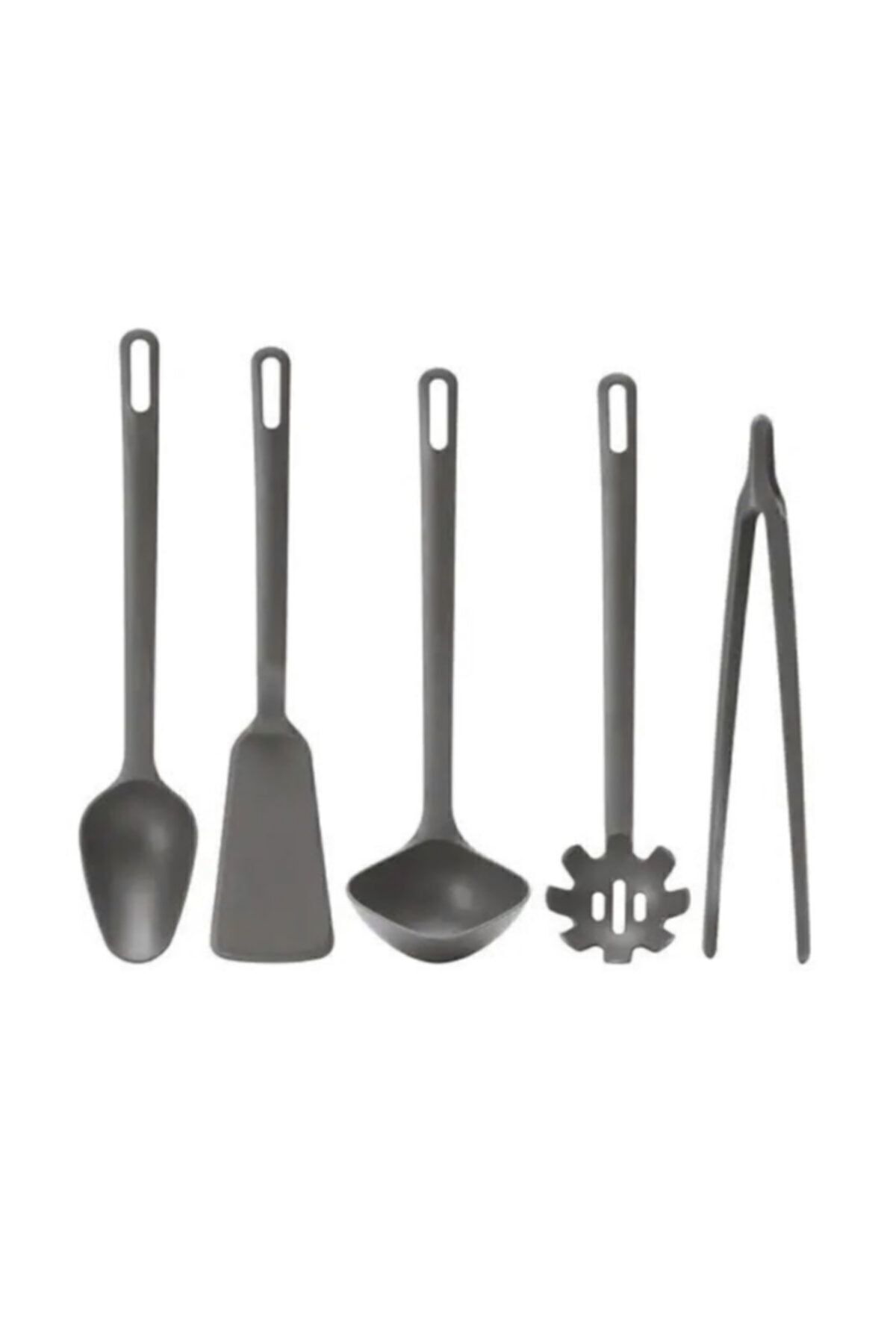 3 Piece Kitchen Utensils Set Spoon Spatula Tongs A Quality Polyamide Plastic Black 30cm