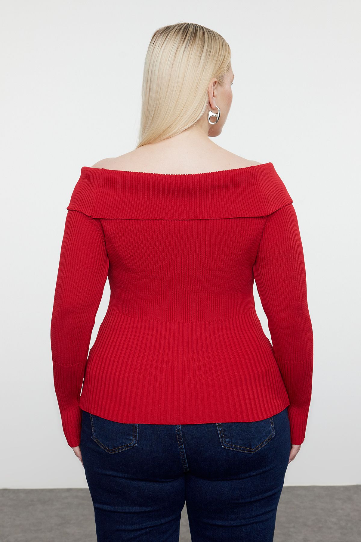 Trendyol Curve-Wide Collar Dark Red Knitwear Cardigan - Zippered TBBAW25AV00002 5