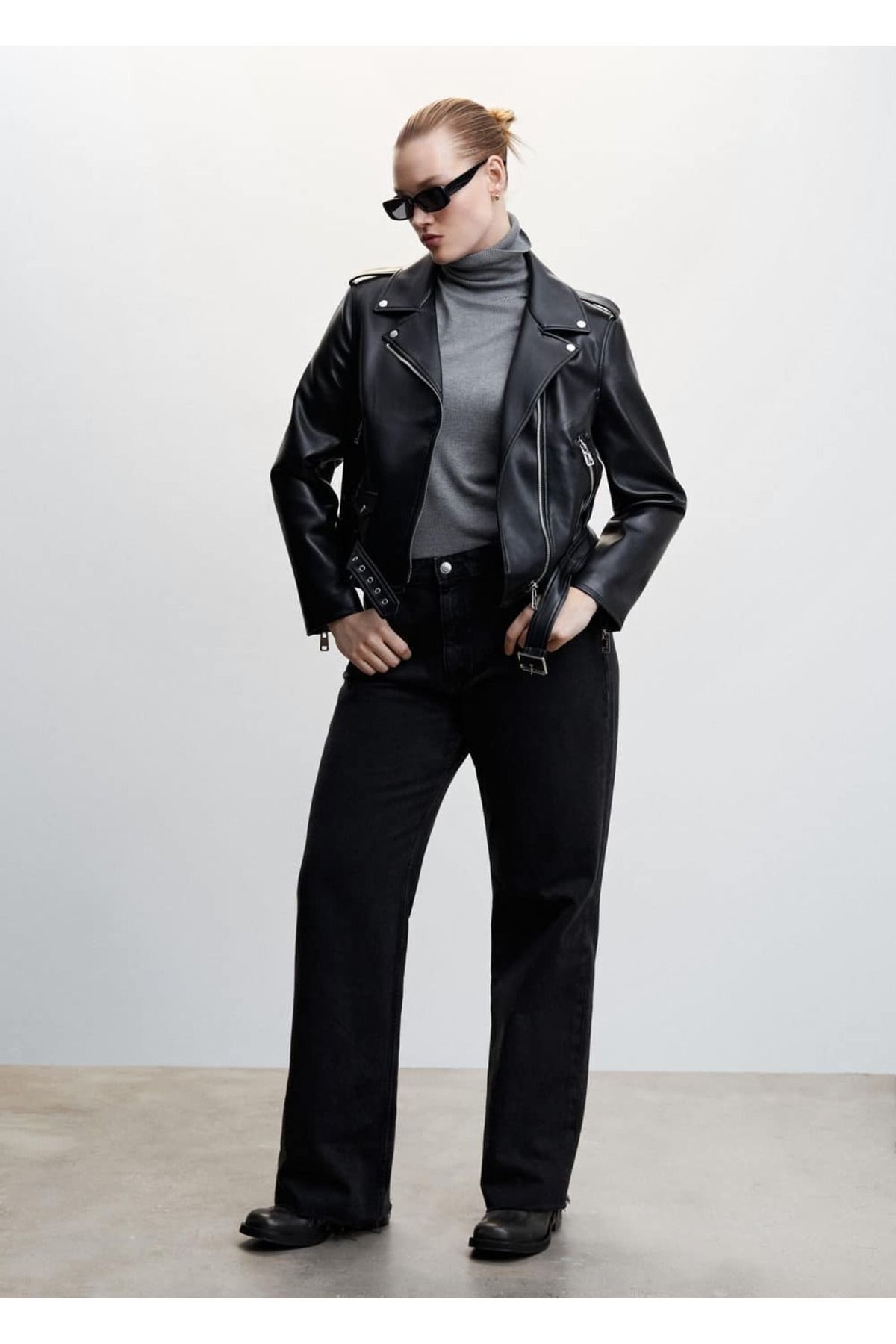 MANGO Woman-Leather Look Biker Jacket 6