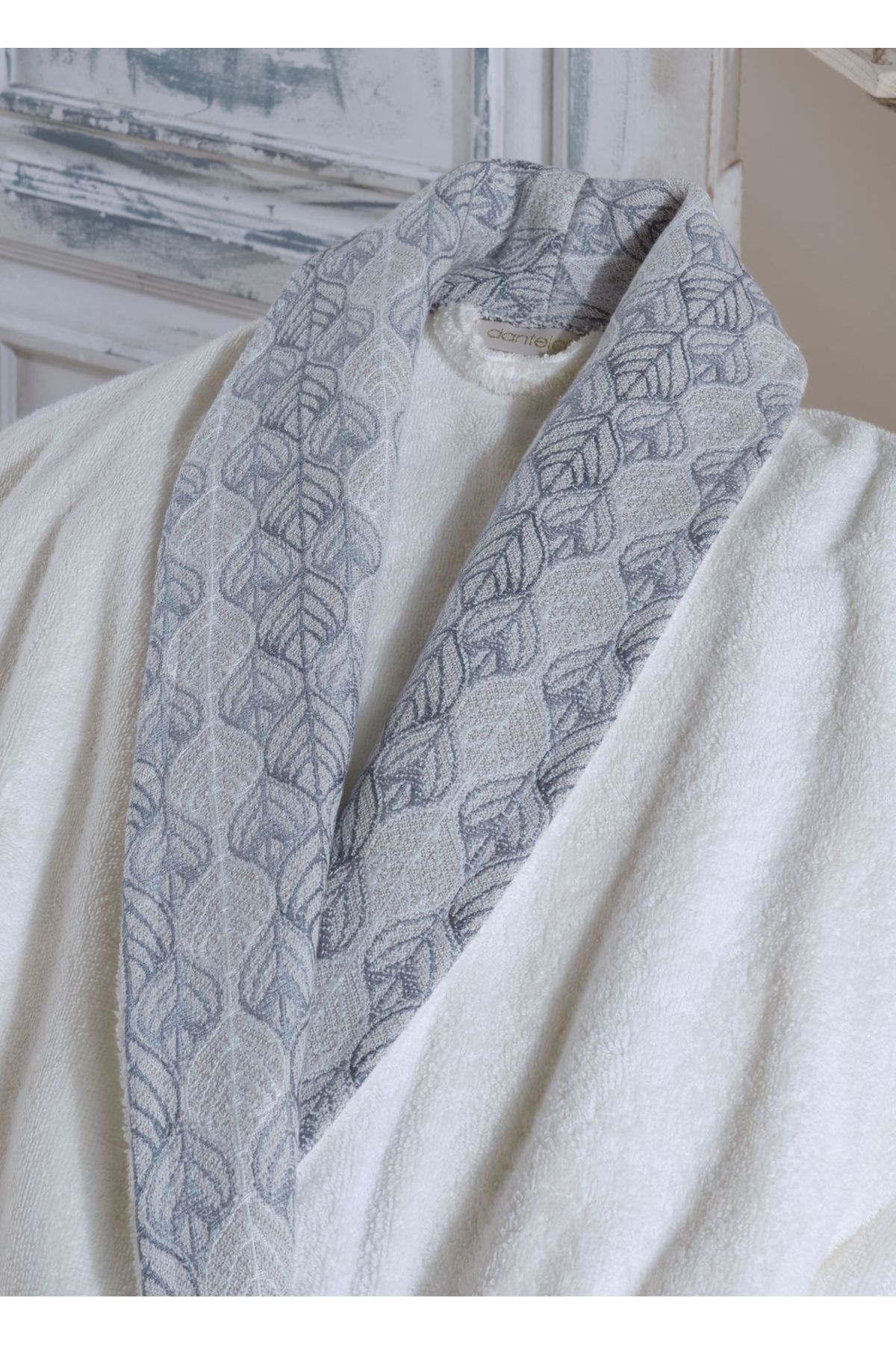 حوله تنپوش (روبدوشامبر) آبی مردانه و زنانه بهترین مجموعه حمام پنبه 6 Jacquard کرم Dantela