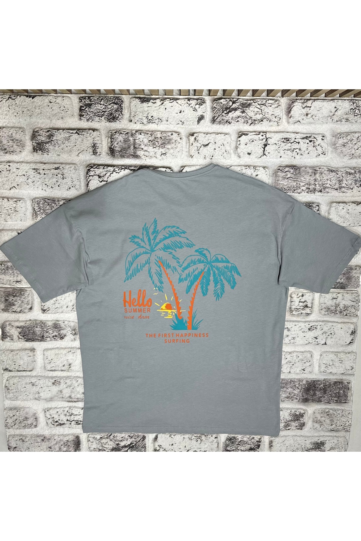 وایز تی‌شرت مردانه طرح دار خاکستری سایز بزرگ پشت گشاد، چاپ شده از ۱۰۰٪ پنبه