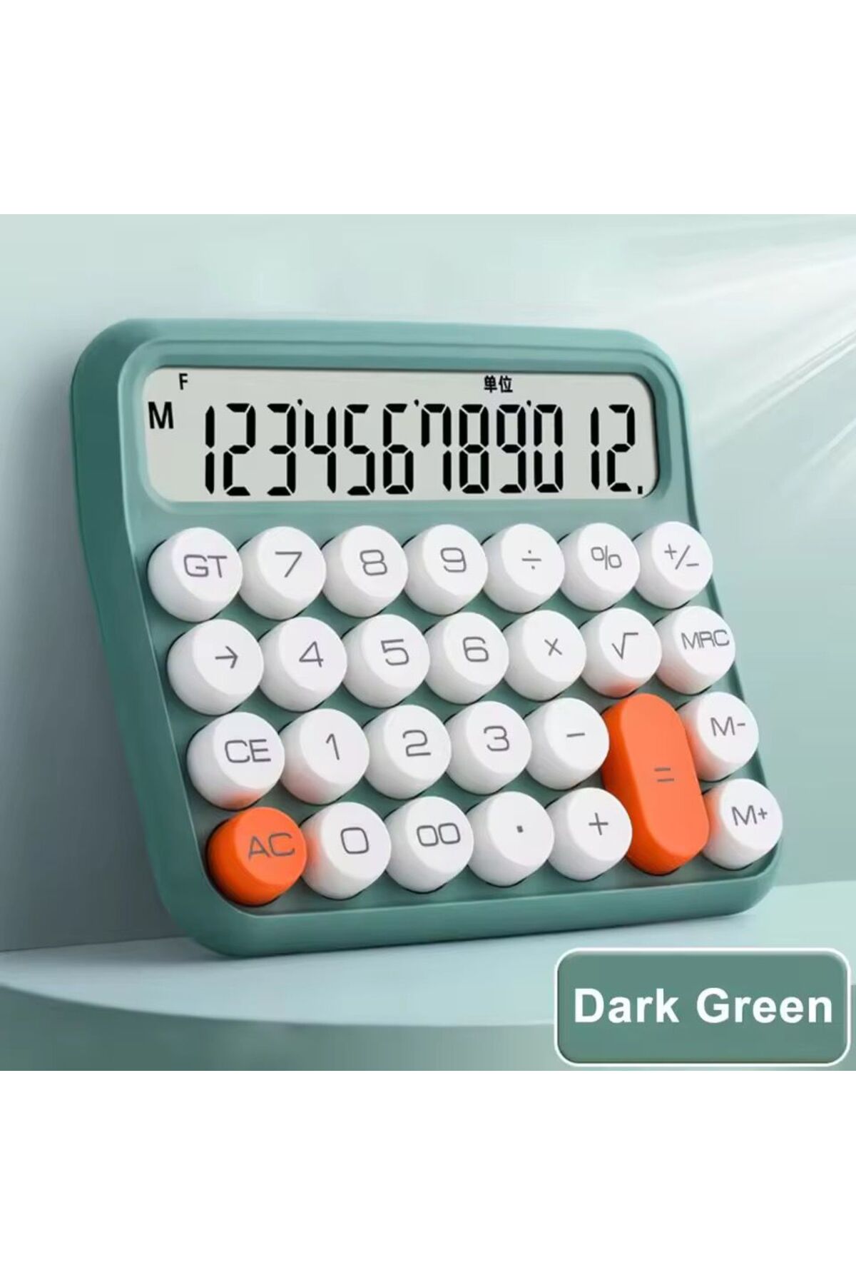 Rabbit Tech Yeşil Yuvarlak Tuşlu Renkli Ofis Hesap Makinası Daktilo Tarzı Vintage 12 Haneli Hesap Makinası