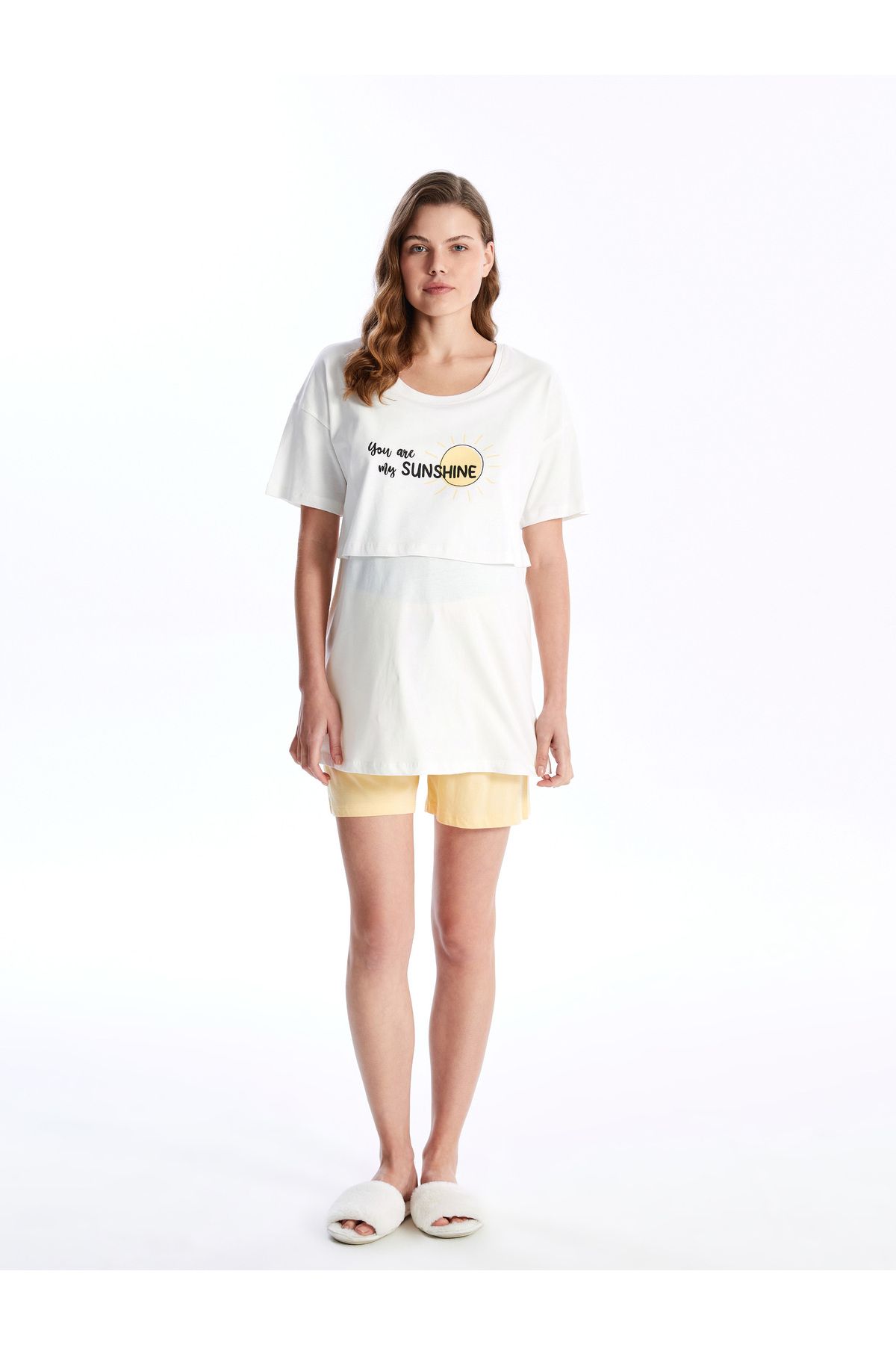 LC Waikiki Umstandspyjama-set – Rundhalsausschnitt, Bedruckt, Kurze Ärmel Und Shorts für Damen - M