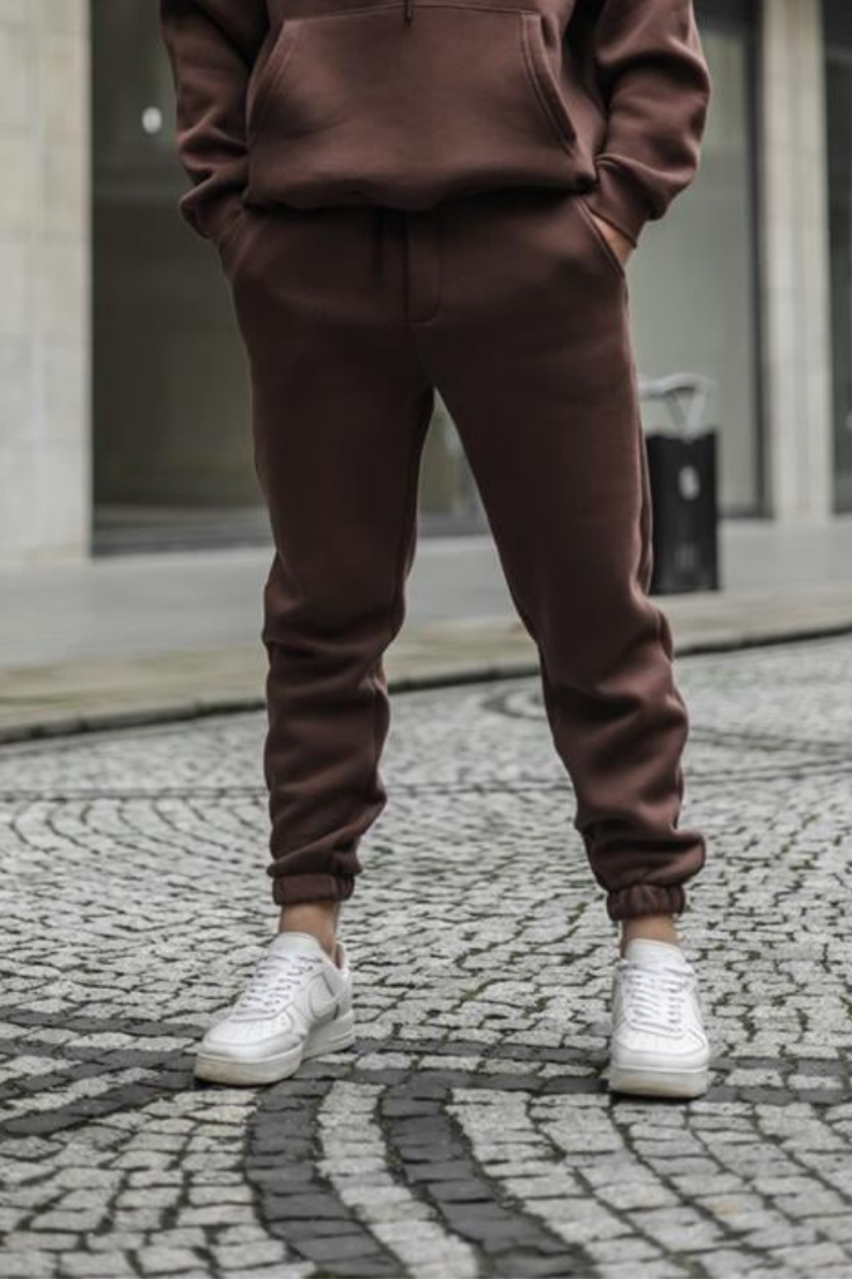 Men's Brown Three Thread Cotton Inner Leg Elastic Jogger Sweatpants