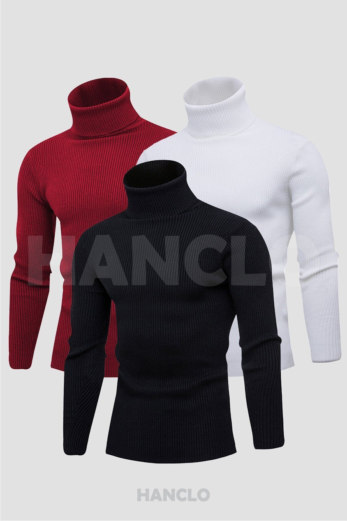 Unisex 3’lü Hazır Paket Balıkçı Yaka Kaşkorse Slimfit Boğazlı Kazak