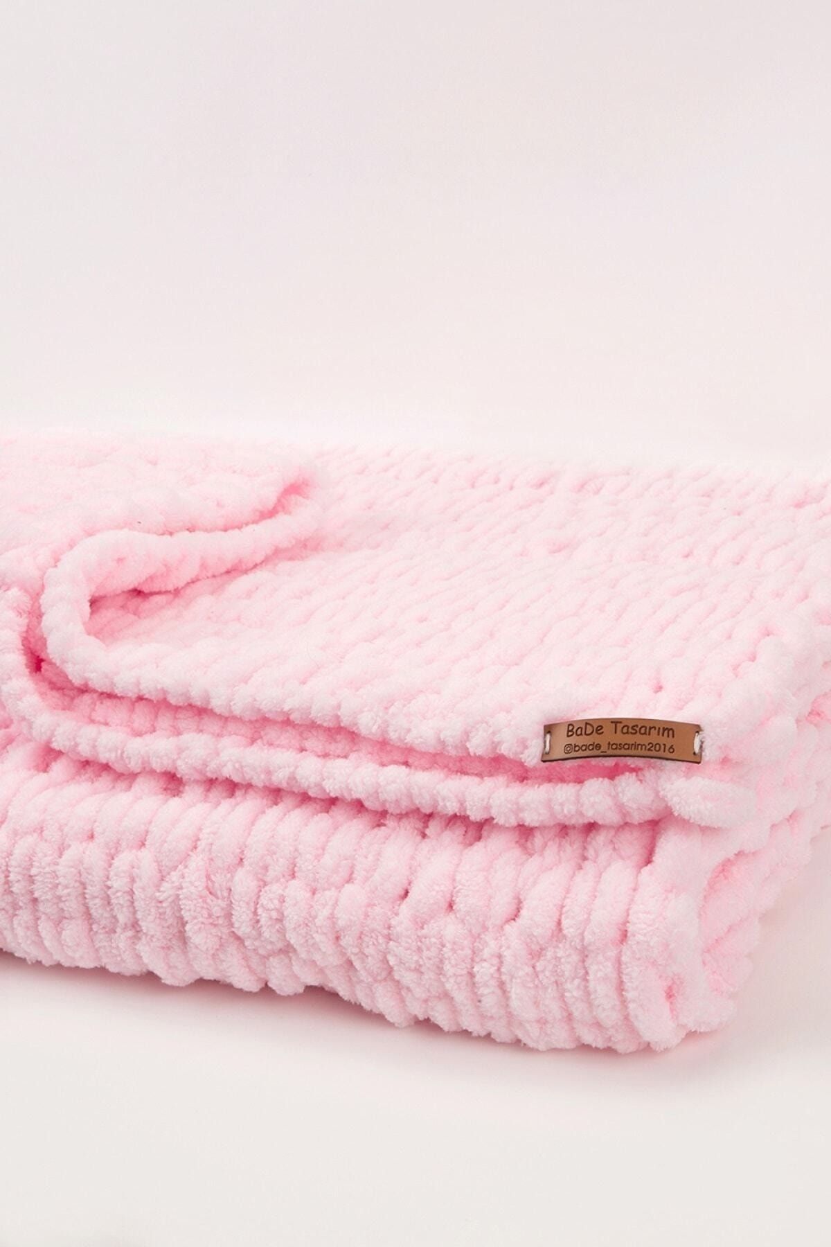 BaDe Tasar m Pink Fluffy Knitted Baby Blanket Trendyol