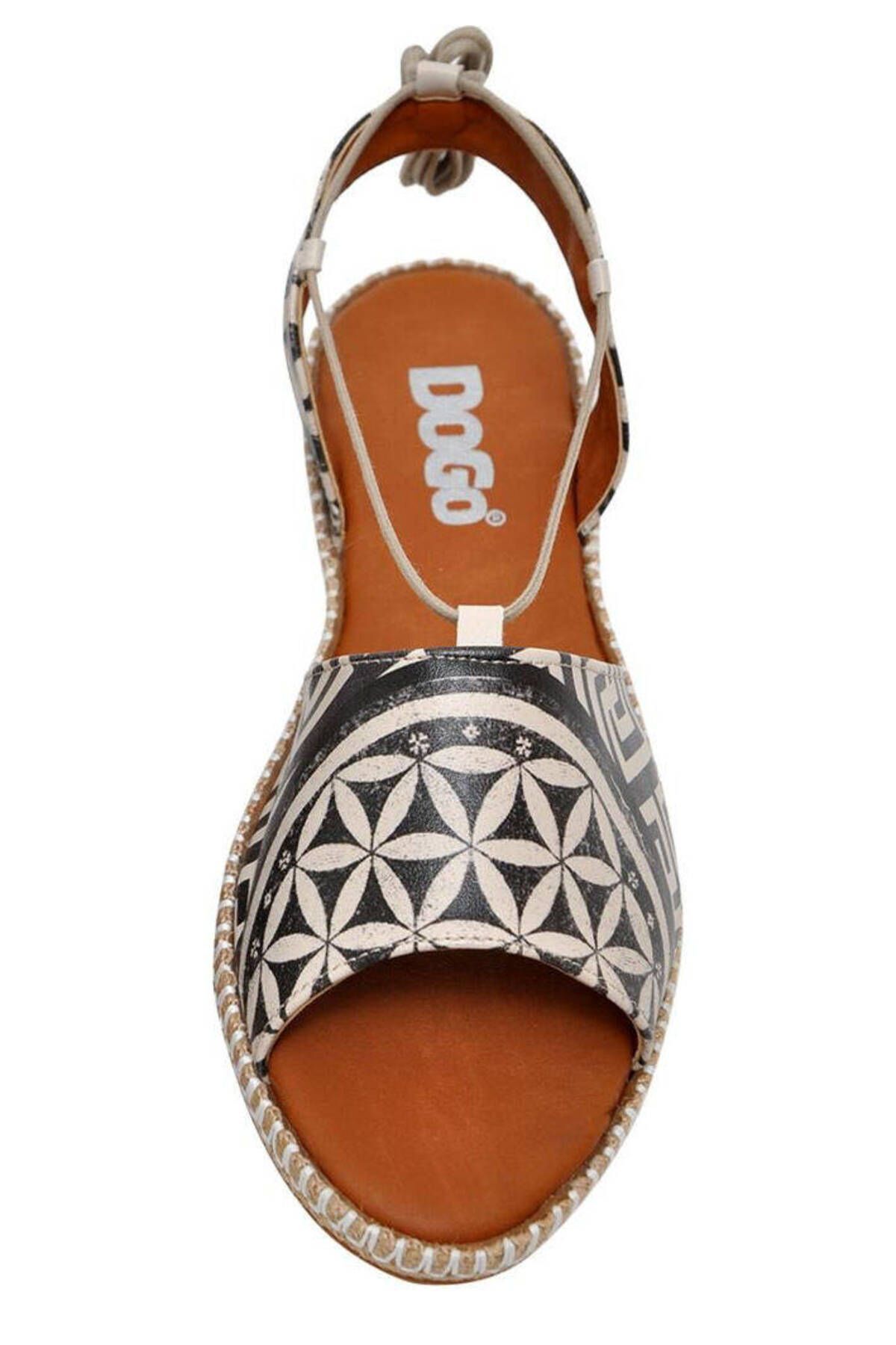 Dogo-Women's Vegan Leather Black Lace-up Sandals - Mosaics Design 5