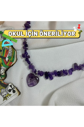 Elifsu Jewelry Ametist Taşı Kalpli Kırıktaş Kolye