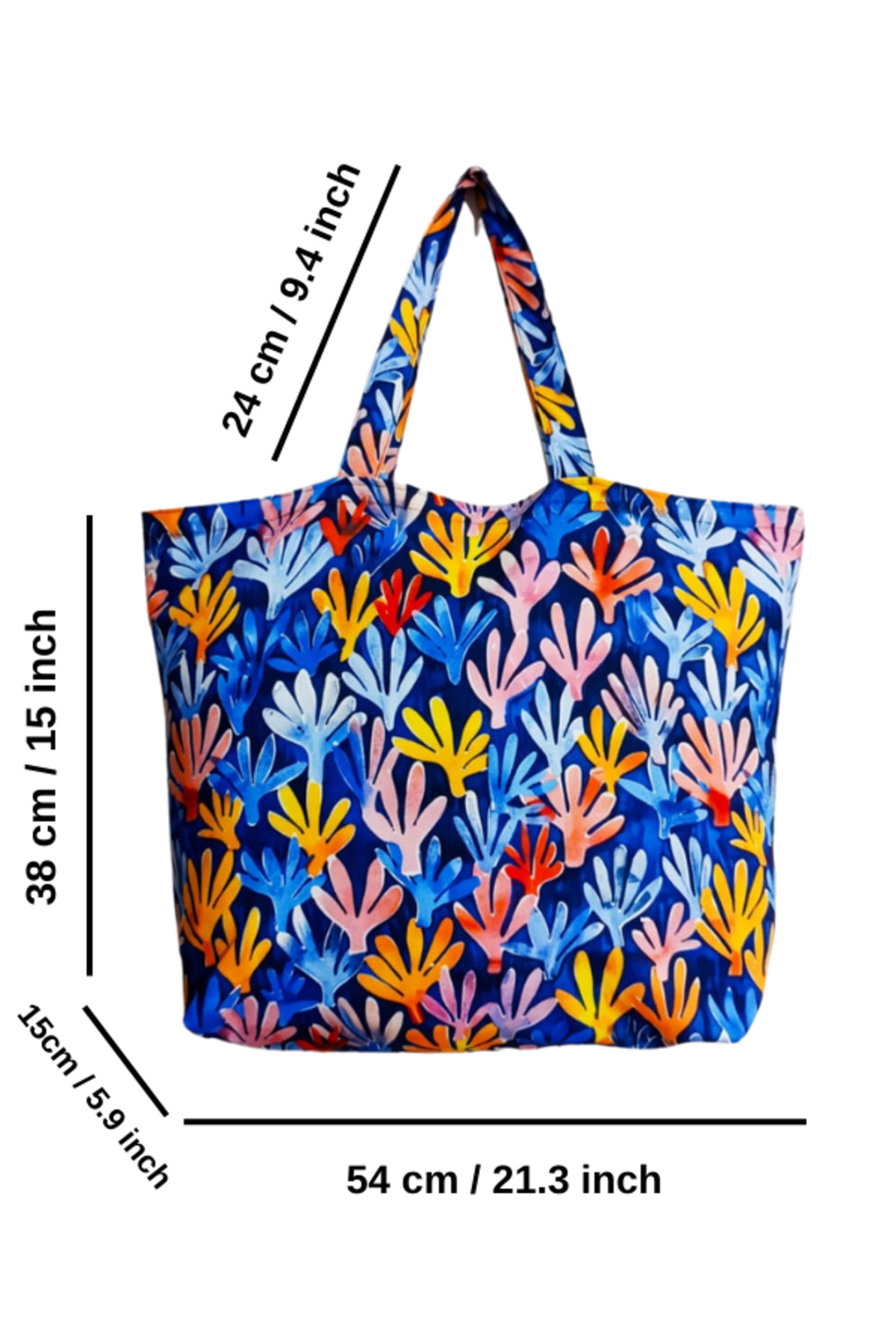 Colorful Coral Patterned Linen Beach- Shoulder and Shopping Bag- 54x38 cm