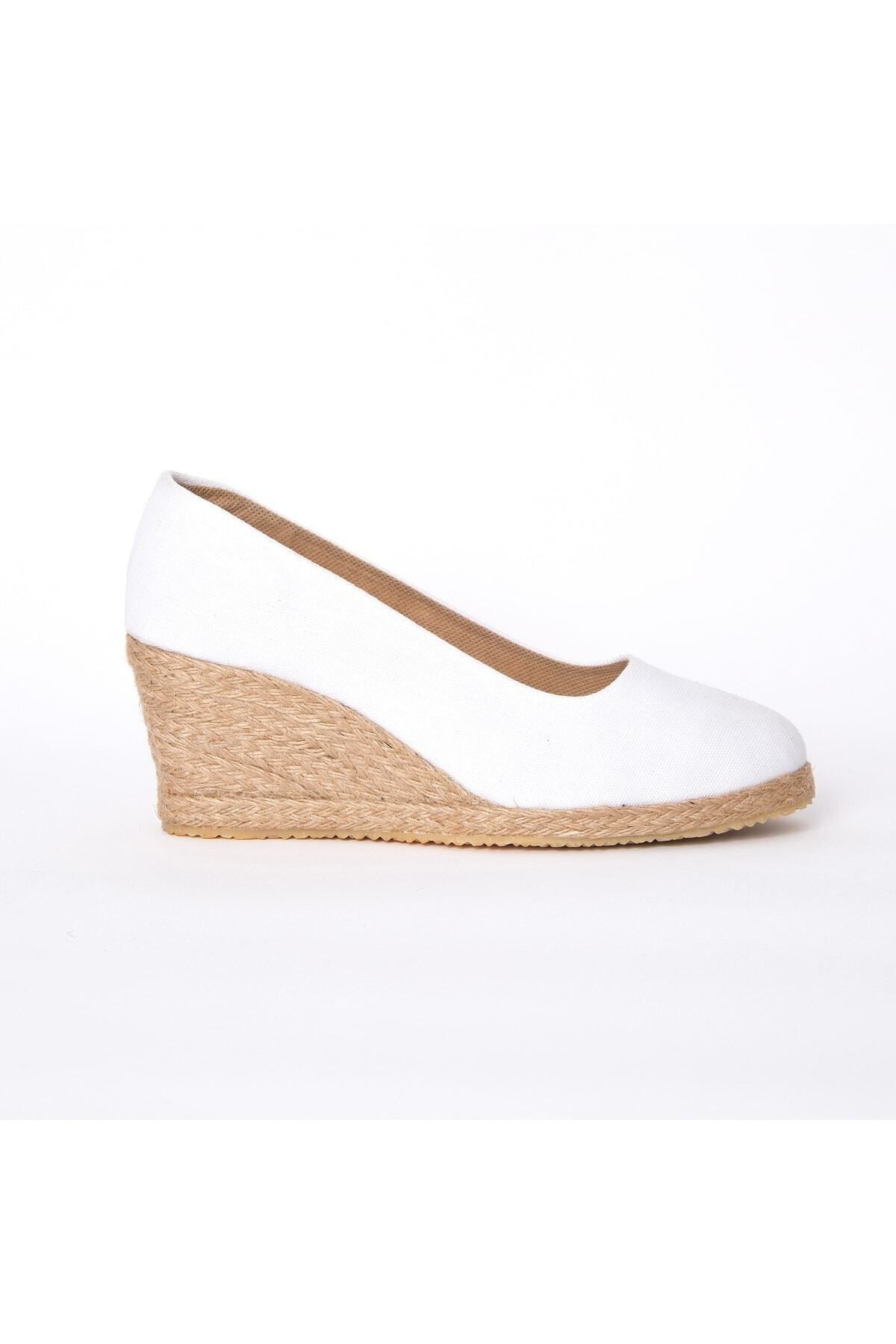 Real Handmade White Linen Espadrill Filling Heel Handmade