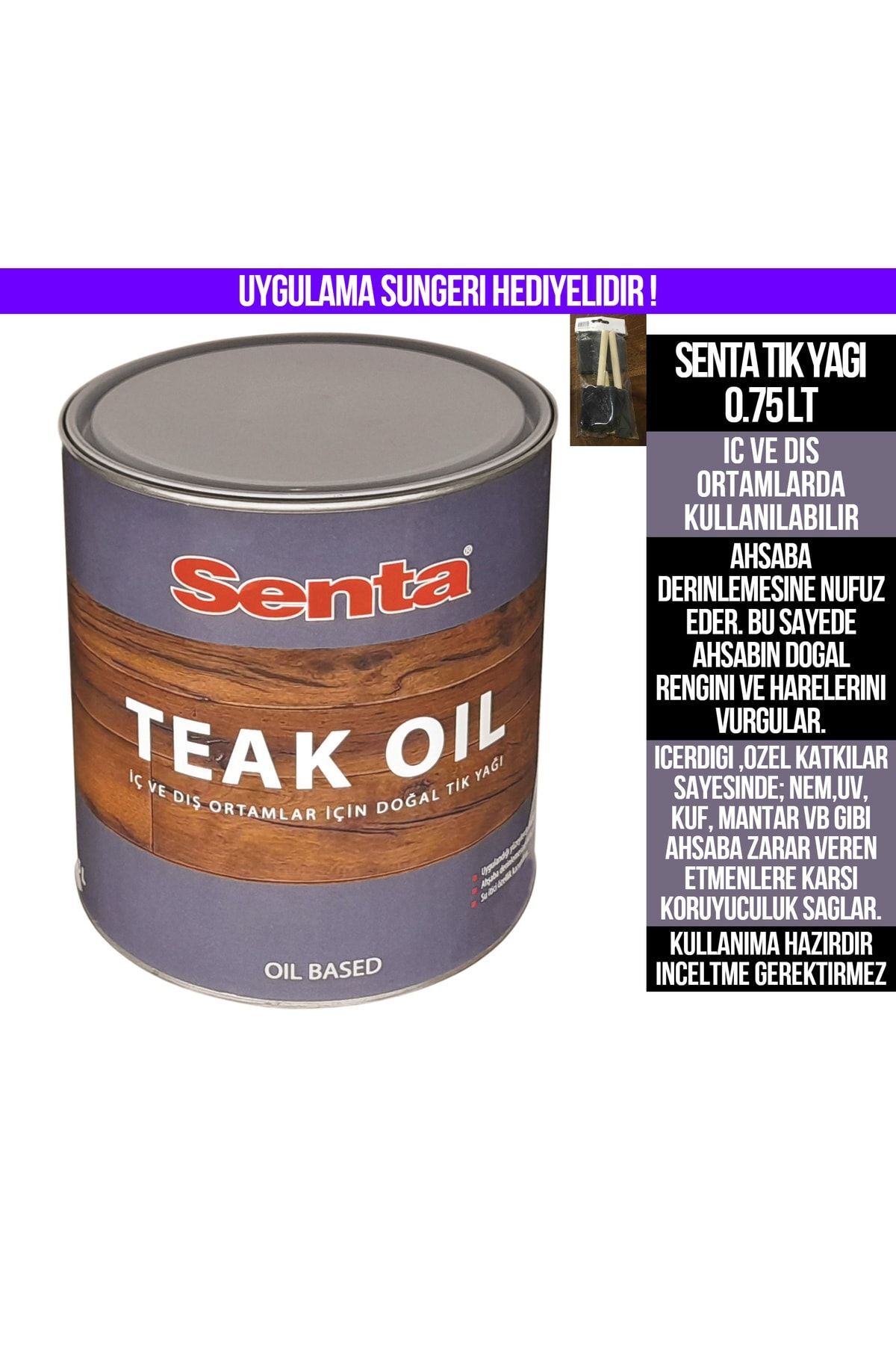 Senta Tik Yağı 0.75 Lt (iç Ve Dış Ortam Ahşap Yüzeyler Için Premium Teak Oil )