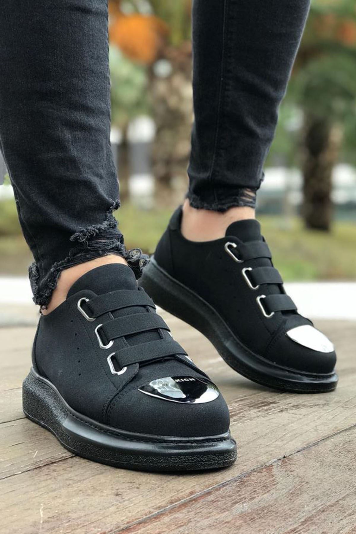 Joy Man-Adidași pentru bărbați din piele întoarsă neagră cu talpă ortopedică J251 - Pantofi sport casual 2