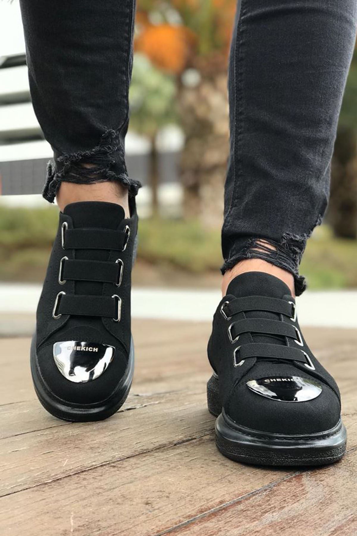 Joy Man-Adidași pentru bărbați din piele întoarsă neagră cu talpă ortopedică J251 - Pantofi sport casual 3