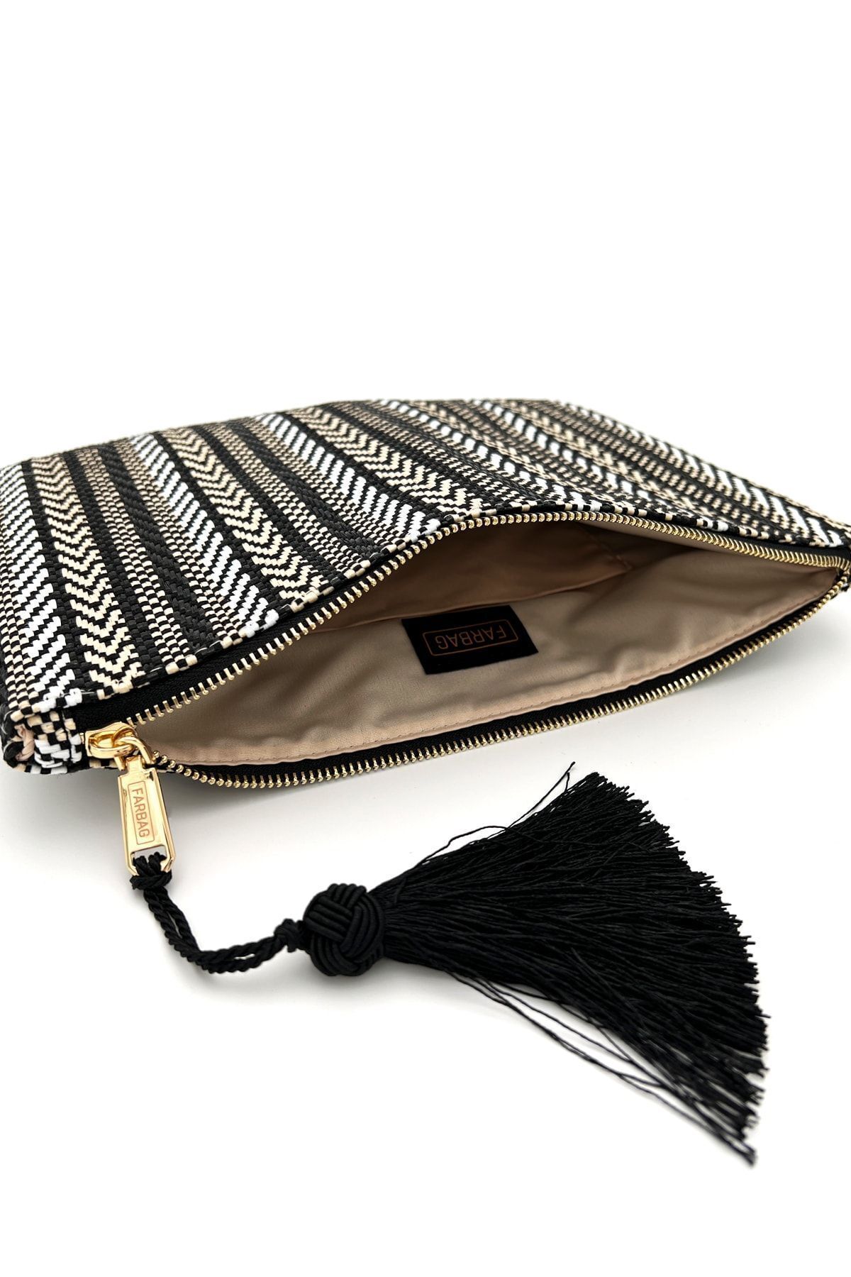 FARBAG Premium Black Garden Kadın Hasır Clutch & Portföy C062201 görsel 2