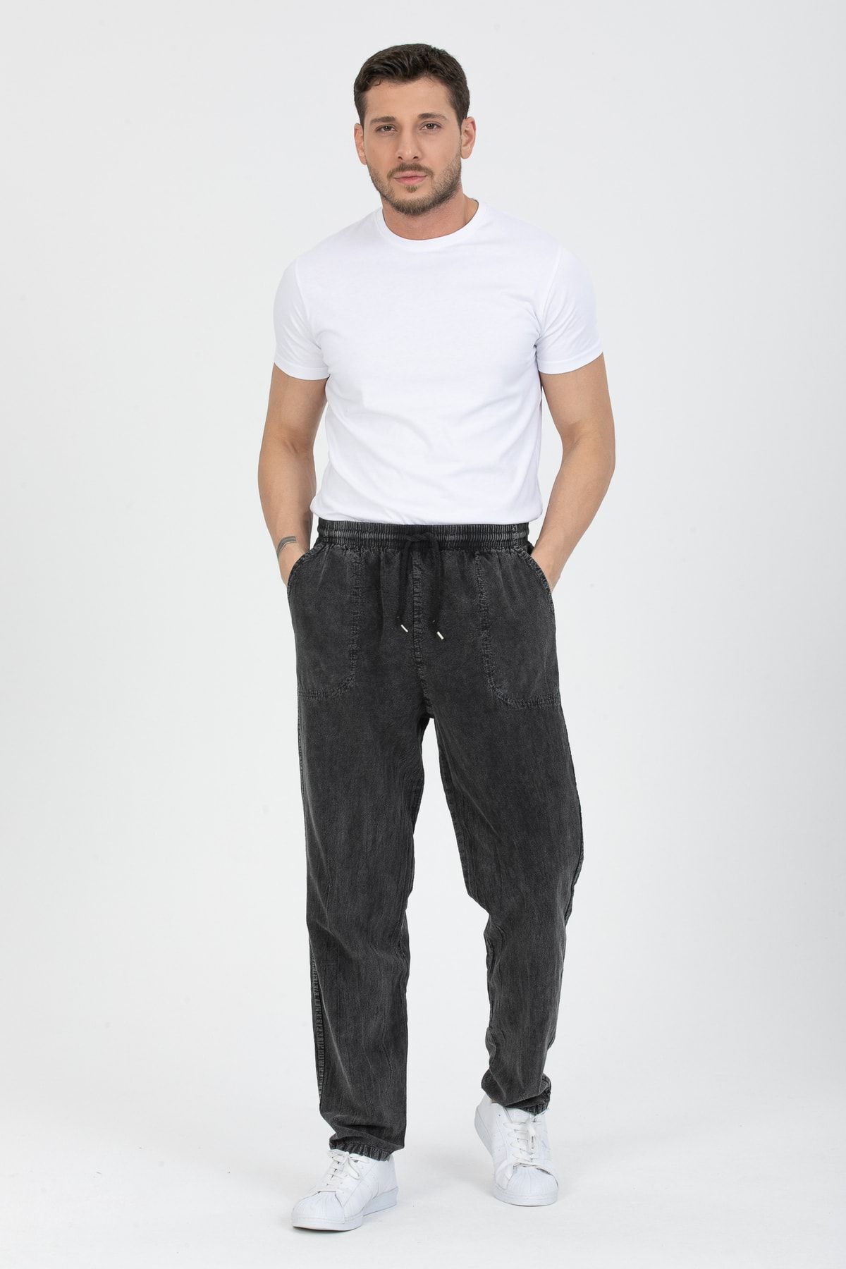 LECH STORE-Pantaloni 100% bumbac pentru bărbați, subțiri, cu talie elastică 8