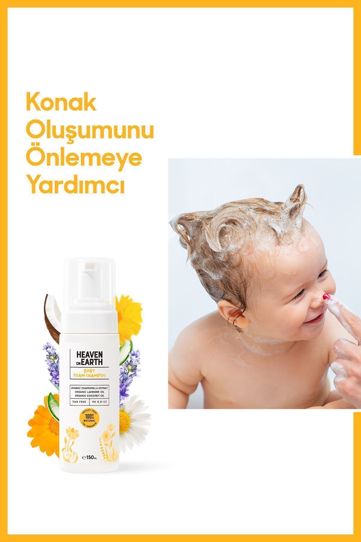 Heaven on Earth Konak Önleyici Bebek Köpük Şampuanı %100 Doğal Organik Papatya Lavanta Parabensiz Vegan fotoğrafı 4 (önizleme)