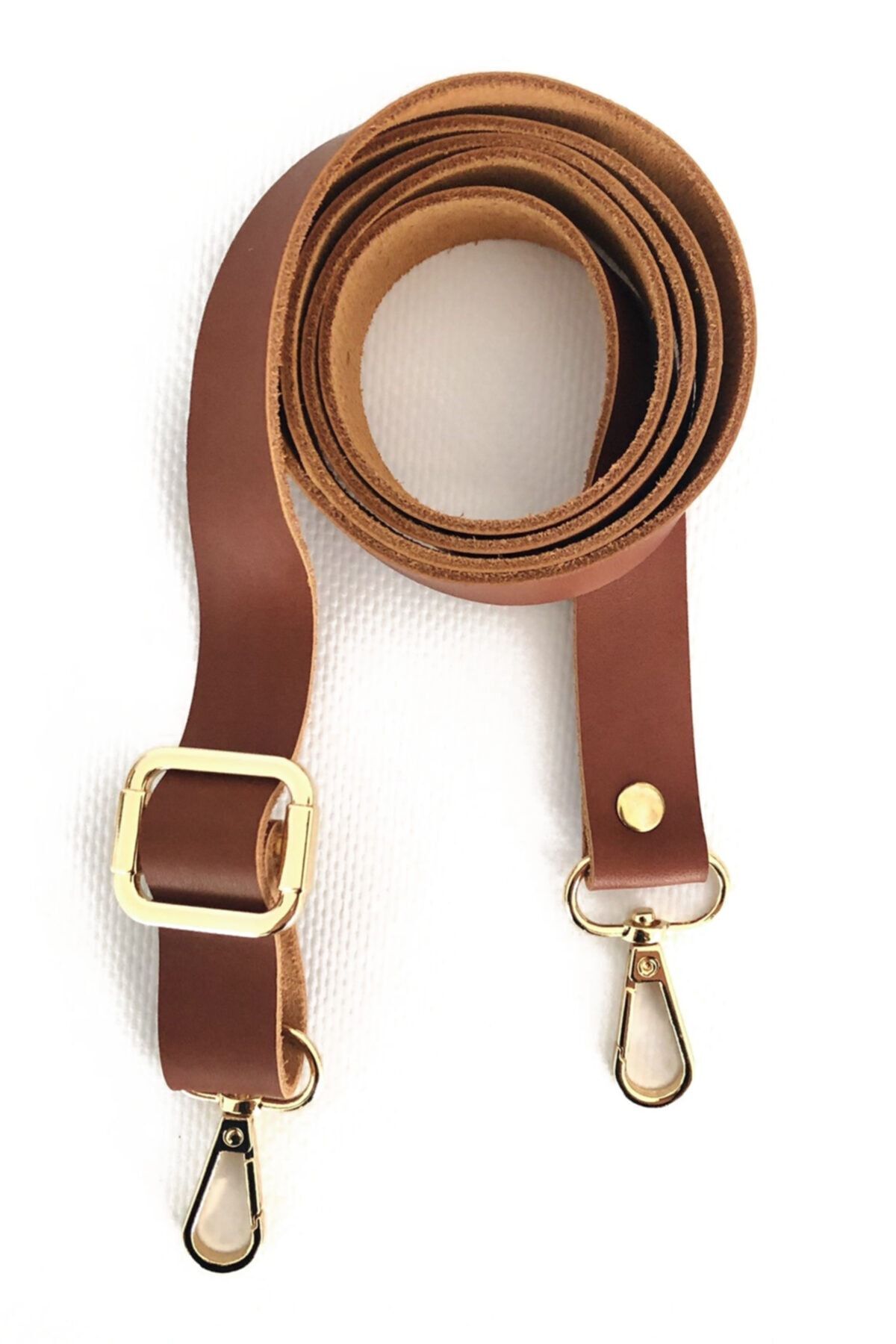 alfa tasarım atölyesi Hakiki Deri Çanta Sapı Altın (120 CM) - Fındık Rengi