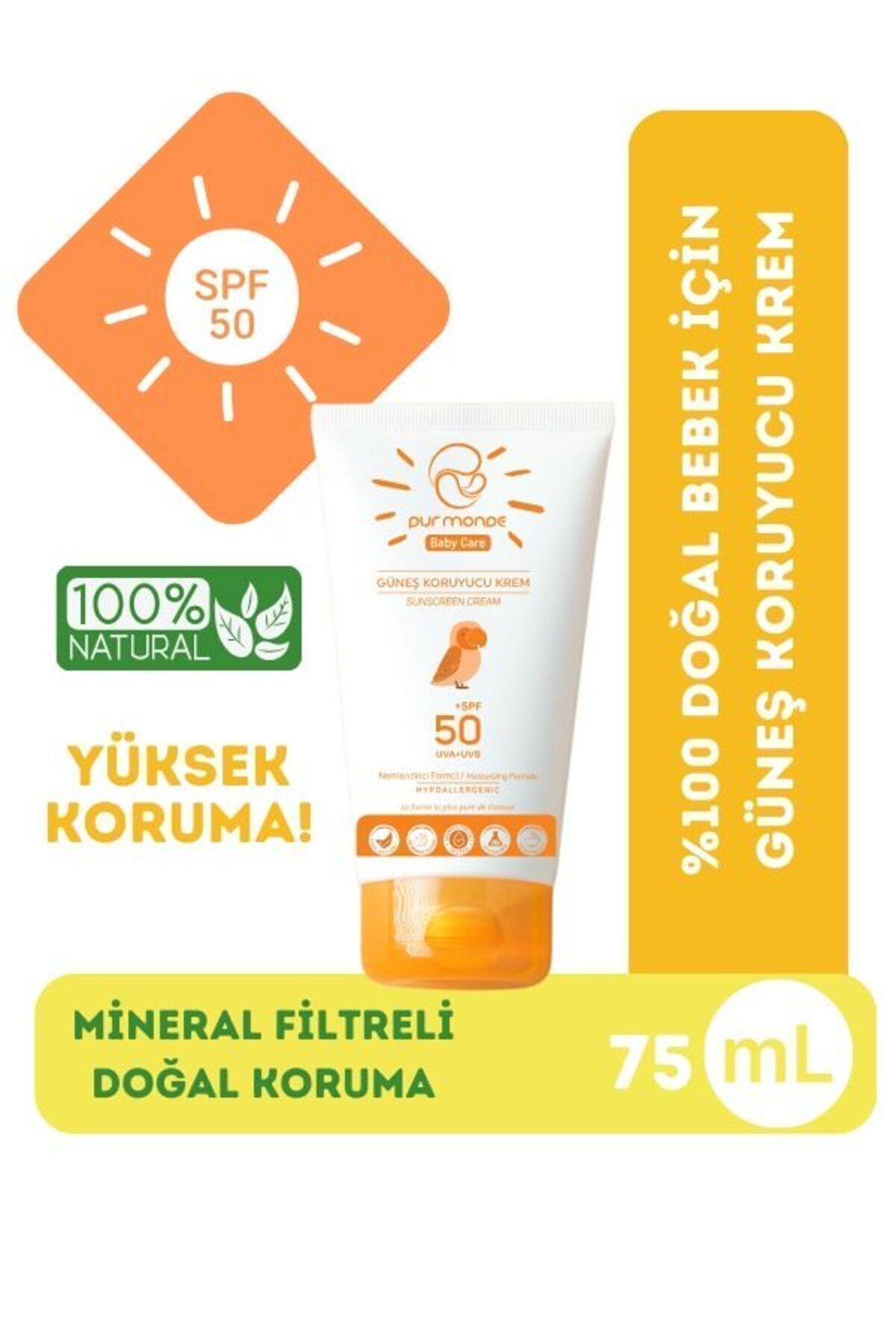 Pur Monde Doğal Mineral Filtreli Bebek Güneş Kremi 75 ML 50 SPF