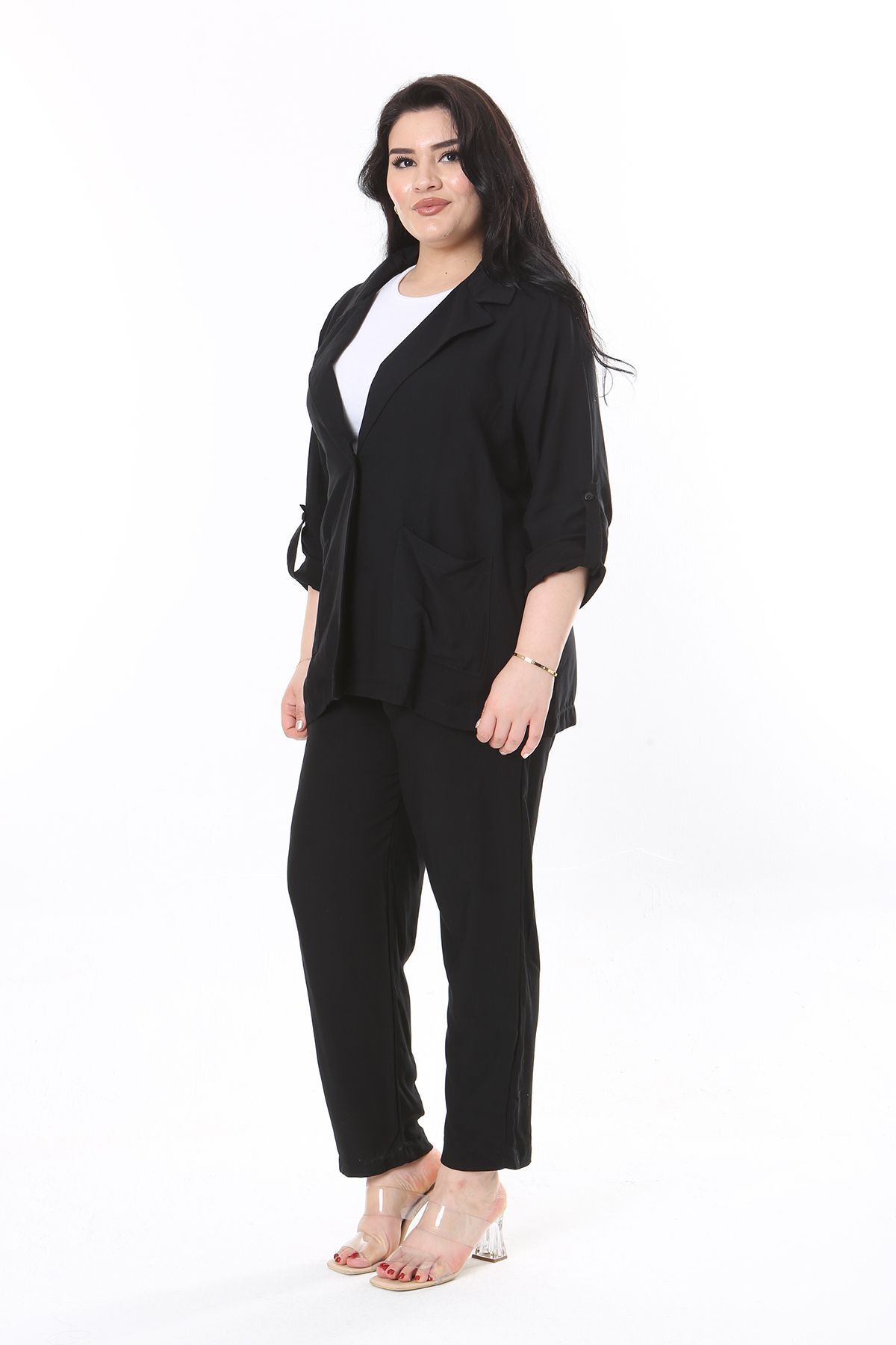 Şans-Set jachetă neagră mărime plus și pantaloni cu talie elastică - 65N37950 6