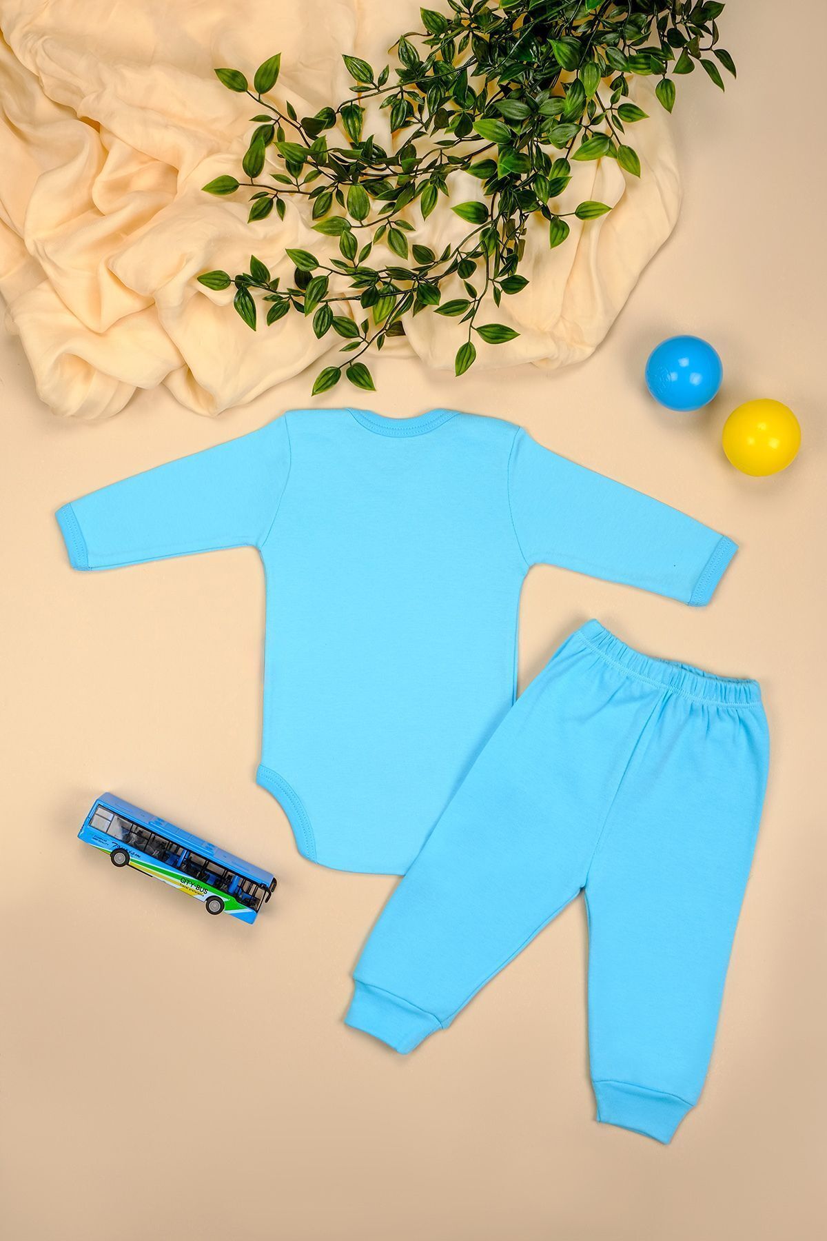 ست نوزادی پسرانه – دخترانه آبی bebetospik | uzunkol-takım2024-3 اورجینال - تصویر 2