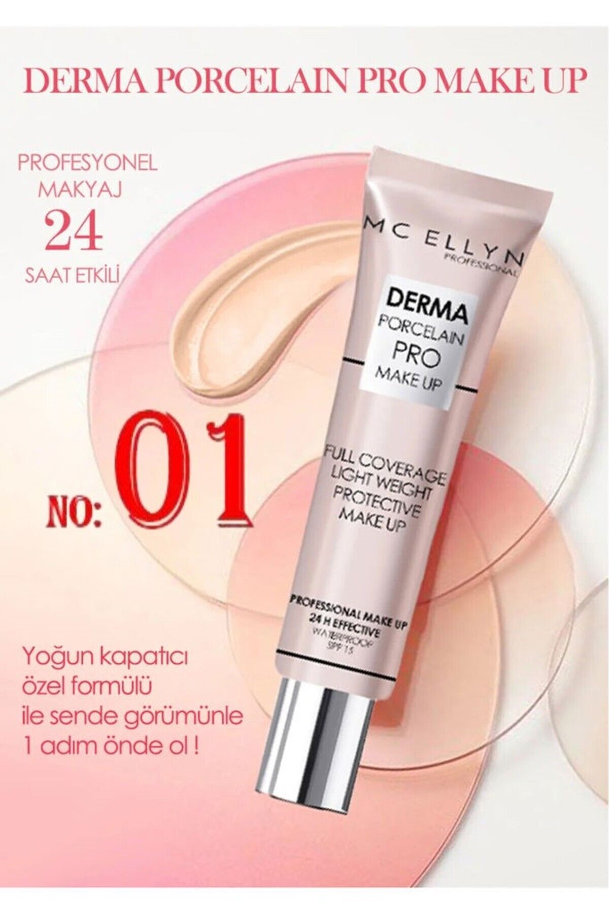 Mcellyn Pro Makeup Waterproof Spf15 Derma Porselen Kapatıcı Fondöten 40 ml No:01