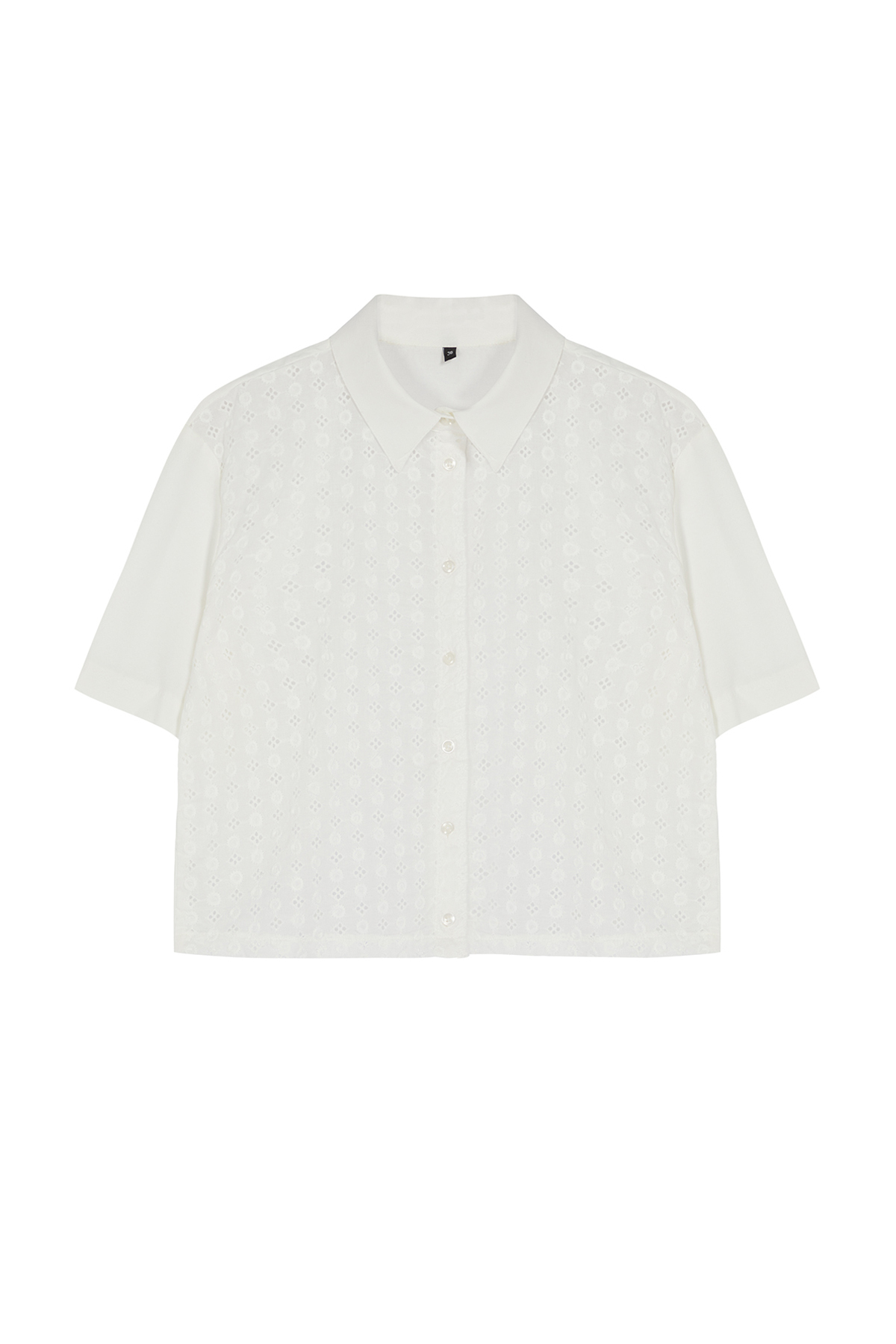 Trendyolmilla  Ekru Brodeli Crop Dokuma Gömlek TWOSS24GO00225 - Görsel 6