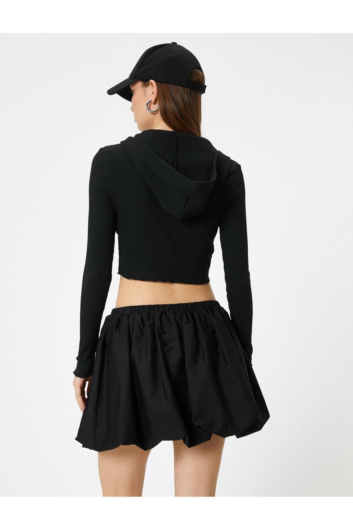 Crop Hooded زیپ ژاکت کش باف پشمی آستین بلند Slim Fit