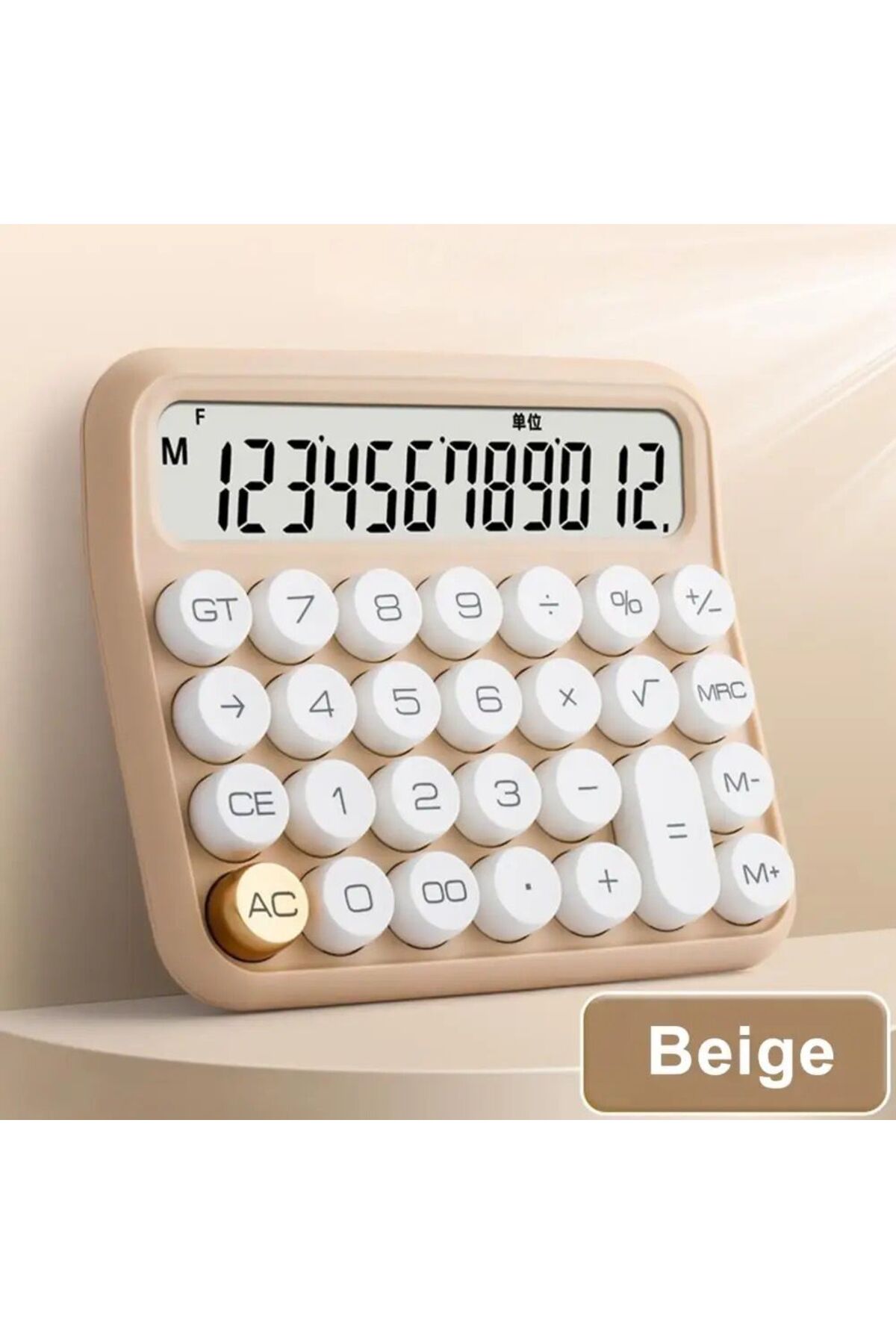 Rabbit Tech Gold Yuvarlak Tuşlu Renkli Ofis Hesap Makinası Daktilo Tarzı Vintage 12 Haneli Hesap Makinası