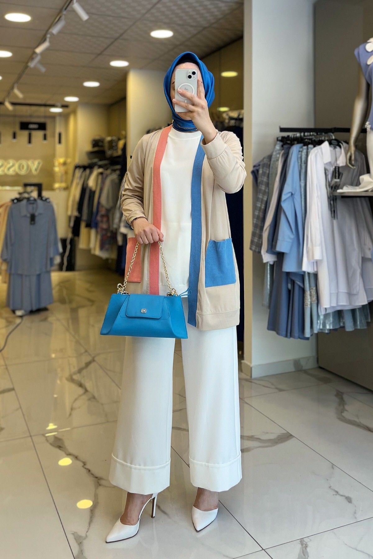 ژاکت جلو باز نود زنانه لباس در مورد مد جیب BEIGE RIBANALI CARDIGAN اورجینال Vosse