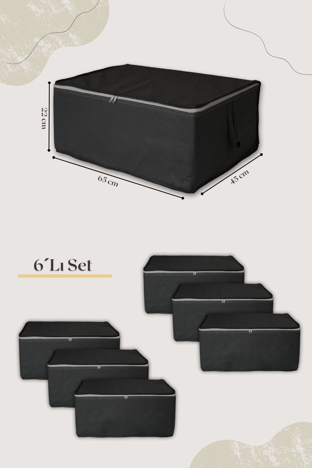 ADARYA HOME 6 Bucăți De Geantă Plată Gri De Dimensiuni Mari - 65x45x22cm - Mărime unică