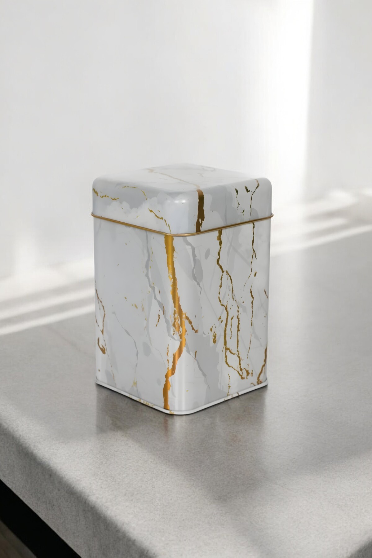 Ef022-51 Marble White Pattern Square Metal Storage Box 11x11 Cm