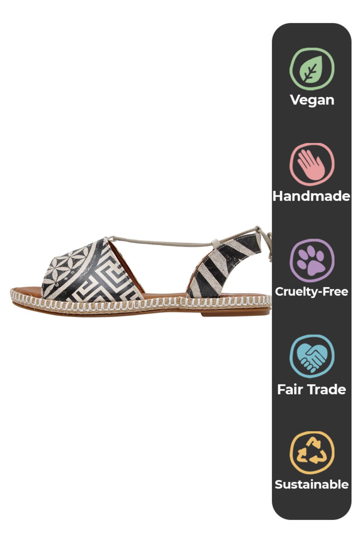 Dogo-Women's Vegan Leather Black Lace-up Sandals - Mosaics Design 7