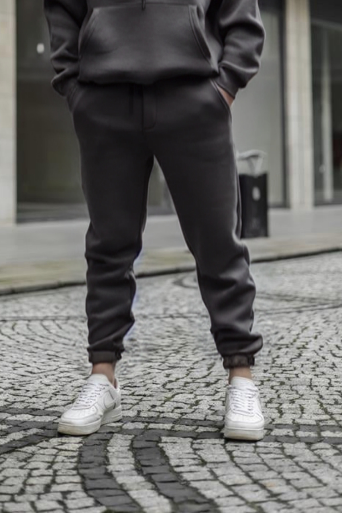 Men's Smoked Three Threaded Cotton Inner Leg Elastic Jogger Sweatpants