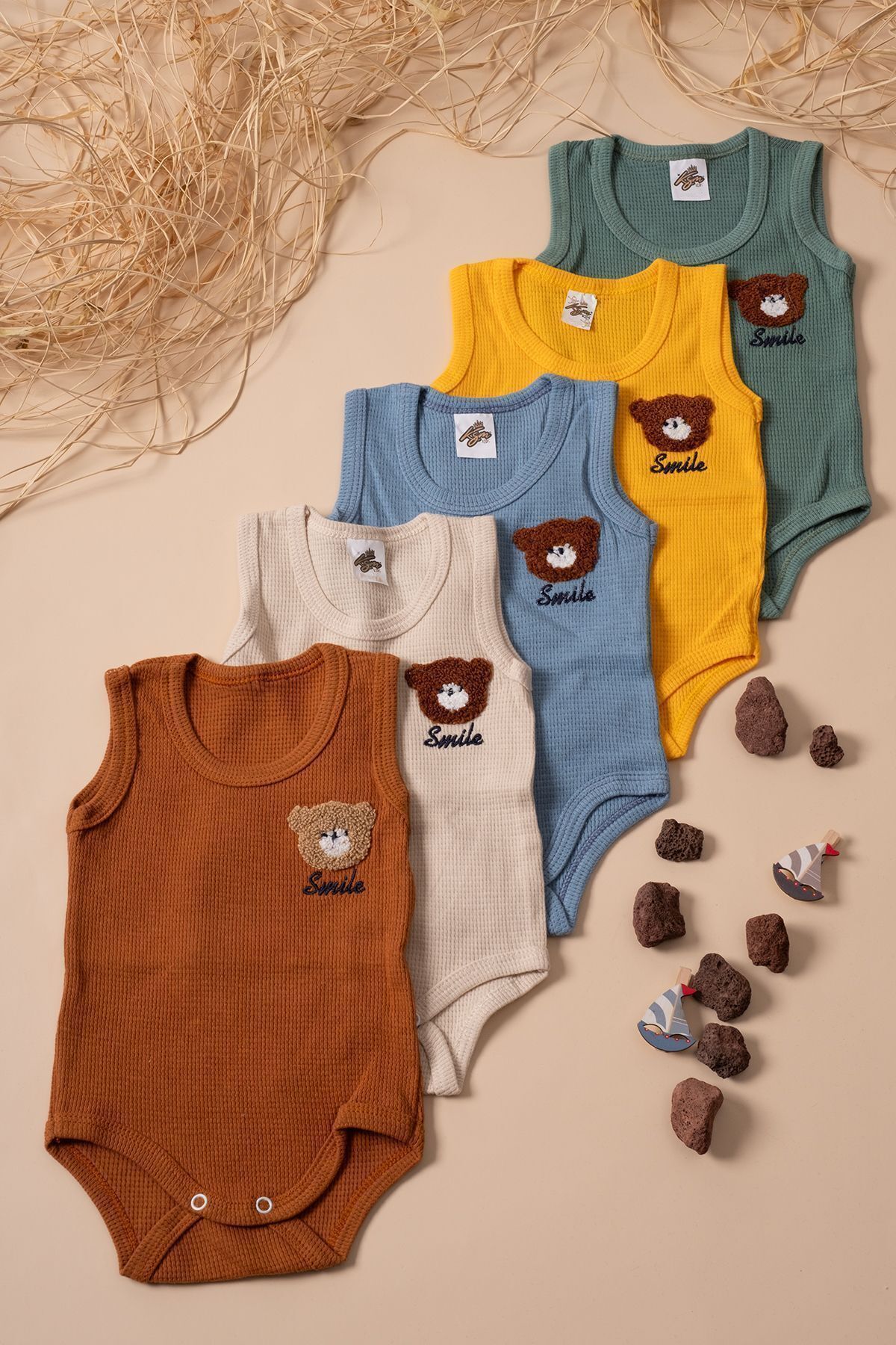 5 Pack Baby Athlete Bodysuit Colorful Smile Patterned Bodysuit
