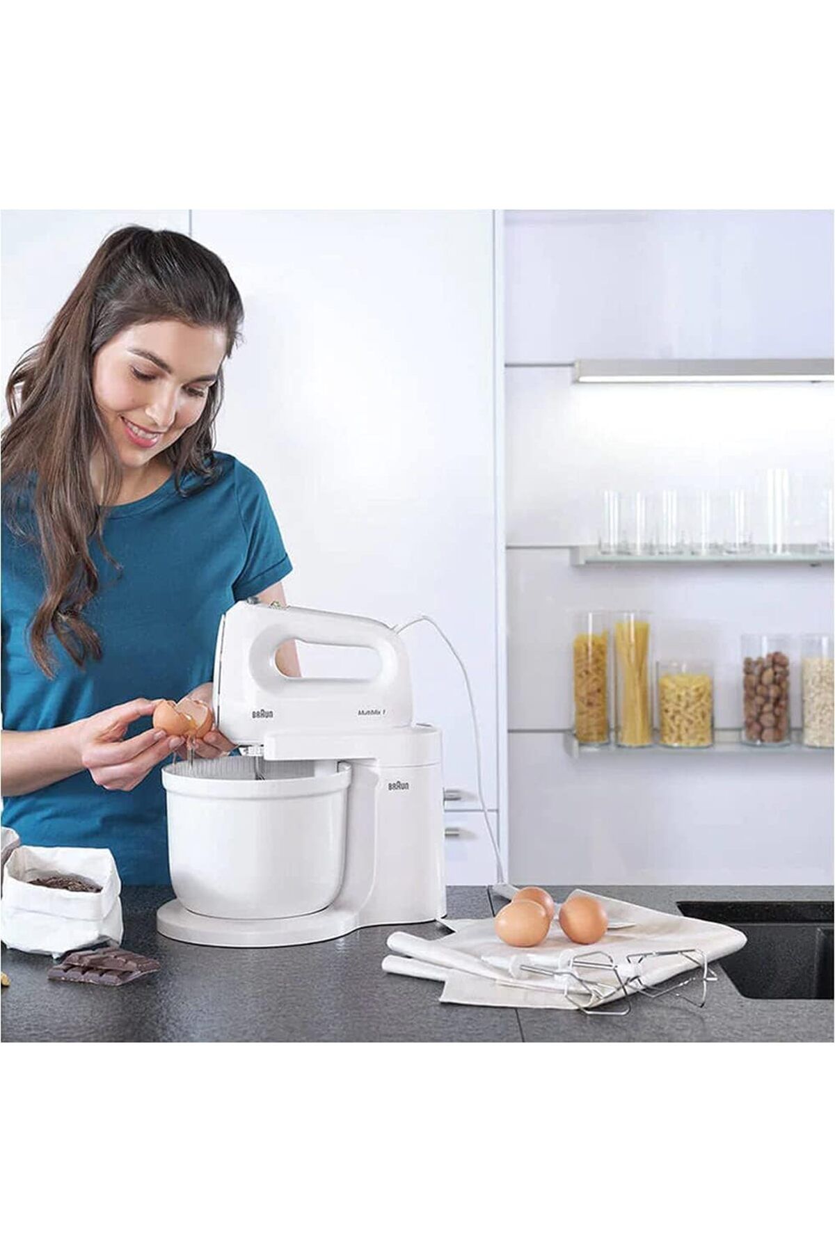 Braun-Hand Mixer 2 in 1 Hand & Stand MultiMix, 450W, 4.3L Bowl, 4 speed + turbo, Silent mode -HM1070 4