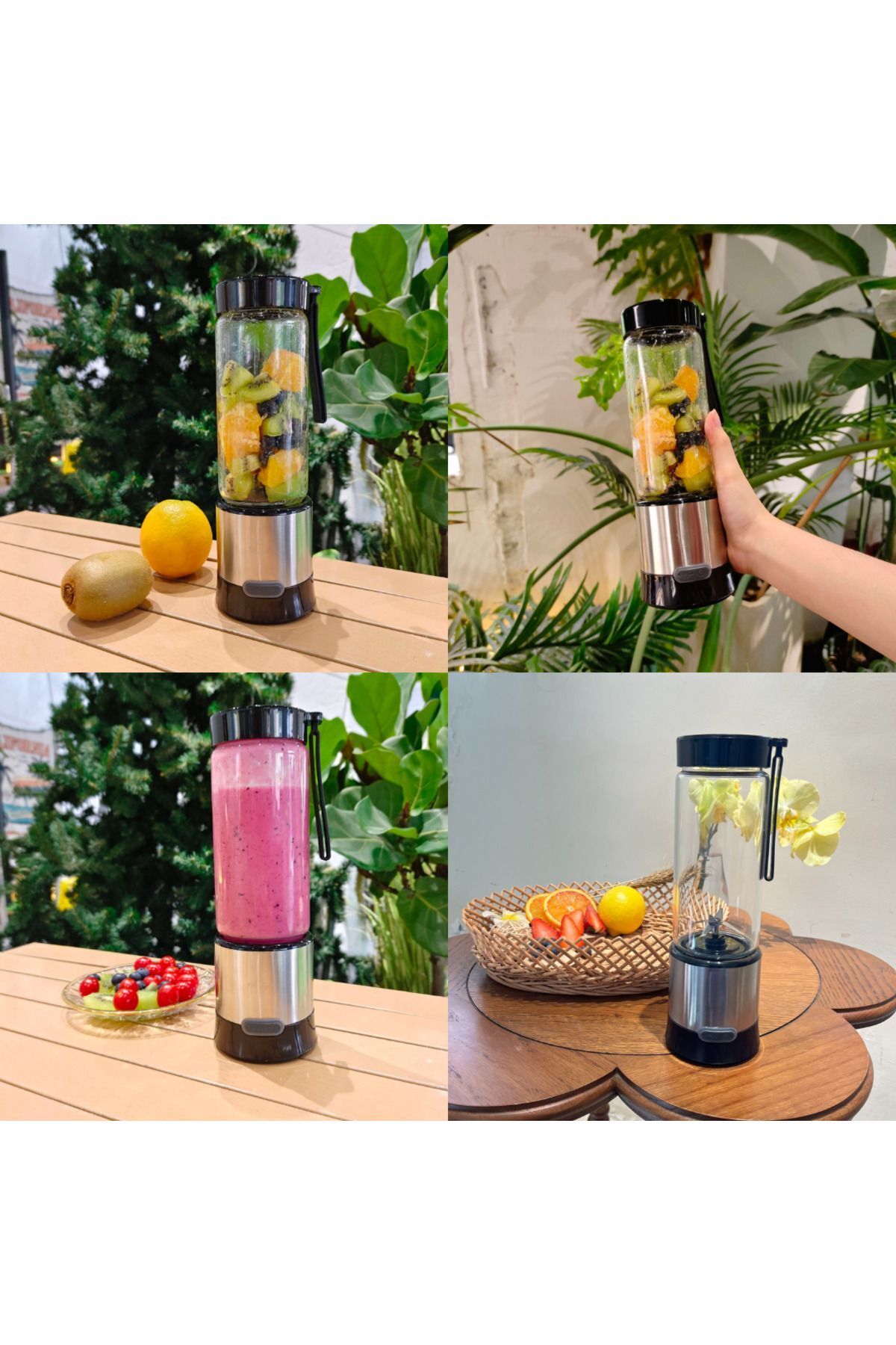 SKYLOONG-450Ml + 380Ml Portable Metal Personal Blender Shaken Smoothies Blender with Sharp Blade Extra Cup 5