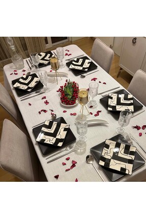 Zeren Home Polyester Keten Simli Masa Örtüsü Kırık Beyaz