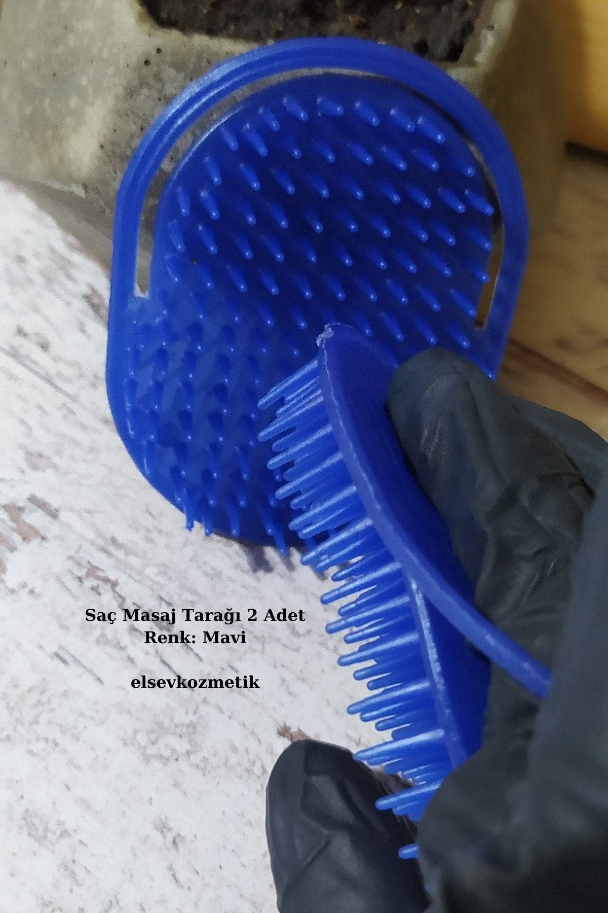 شانه ماساژ و شستشوی مو 2 تکه السوکوزمتیک آبی COSTREND