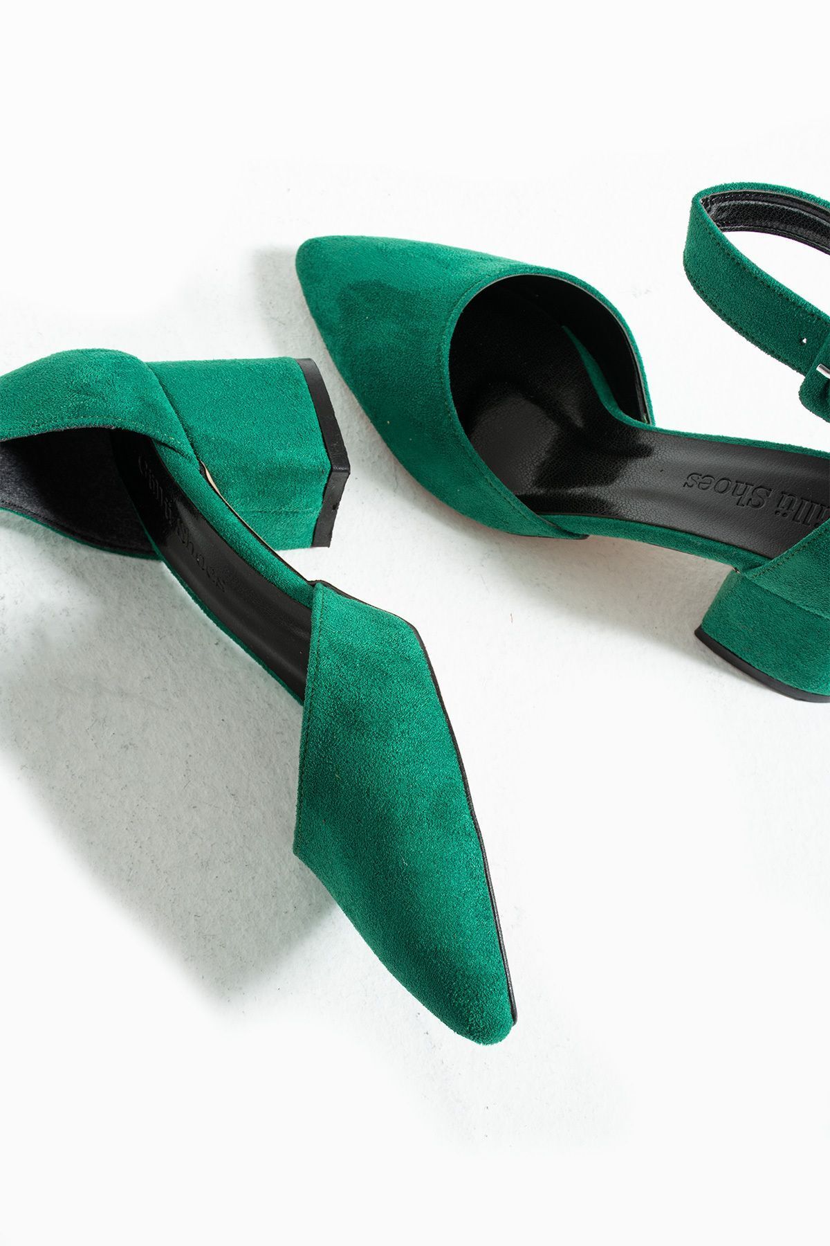 Güllü Shoes-Pantofi de damă din piele întoarsă verde Rochie de seară pantofi de mireasa cu toc gros stiletto 5,5 cm 6