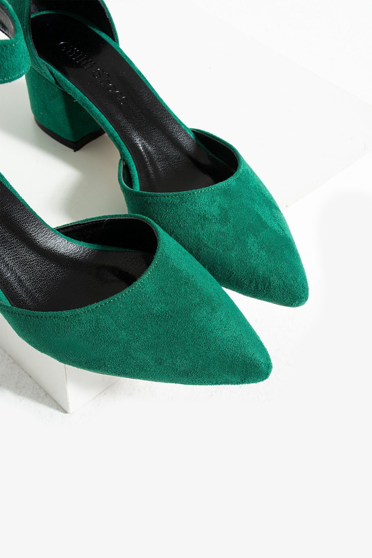 Güllü Shoes-Pantofi de damă din piele întoarsă verde Rochie de seară pantofi de mireasa cu toc gros stiletto 5,5 cm 3