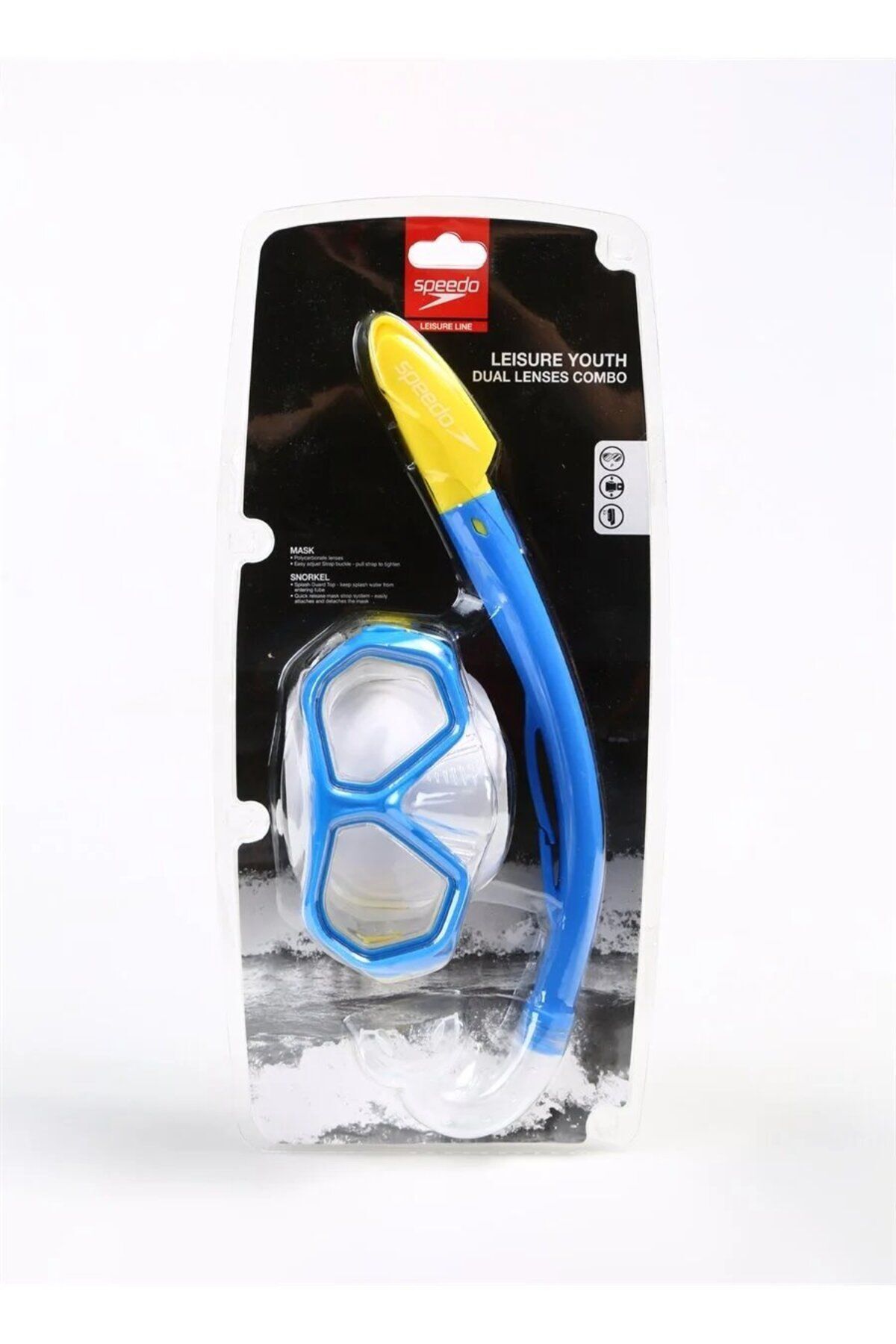 ماسک و اسنورکل آبی دخترانه پسرانه بچگانه لنزهای دوتایی Ju SNRKL Combo Blue Child Mask Snorkel SPEEDO
