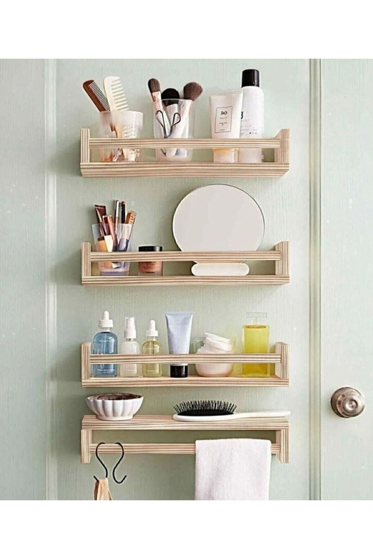 Üsküp Yapı Ahşap Montessori 4'lü Banyo Rafı Ters Düz Model