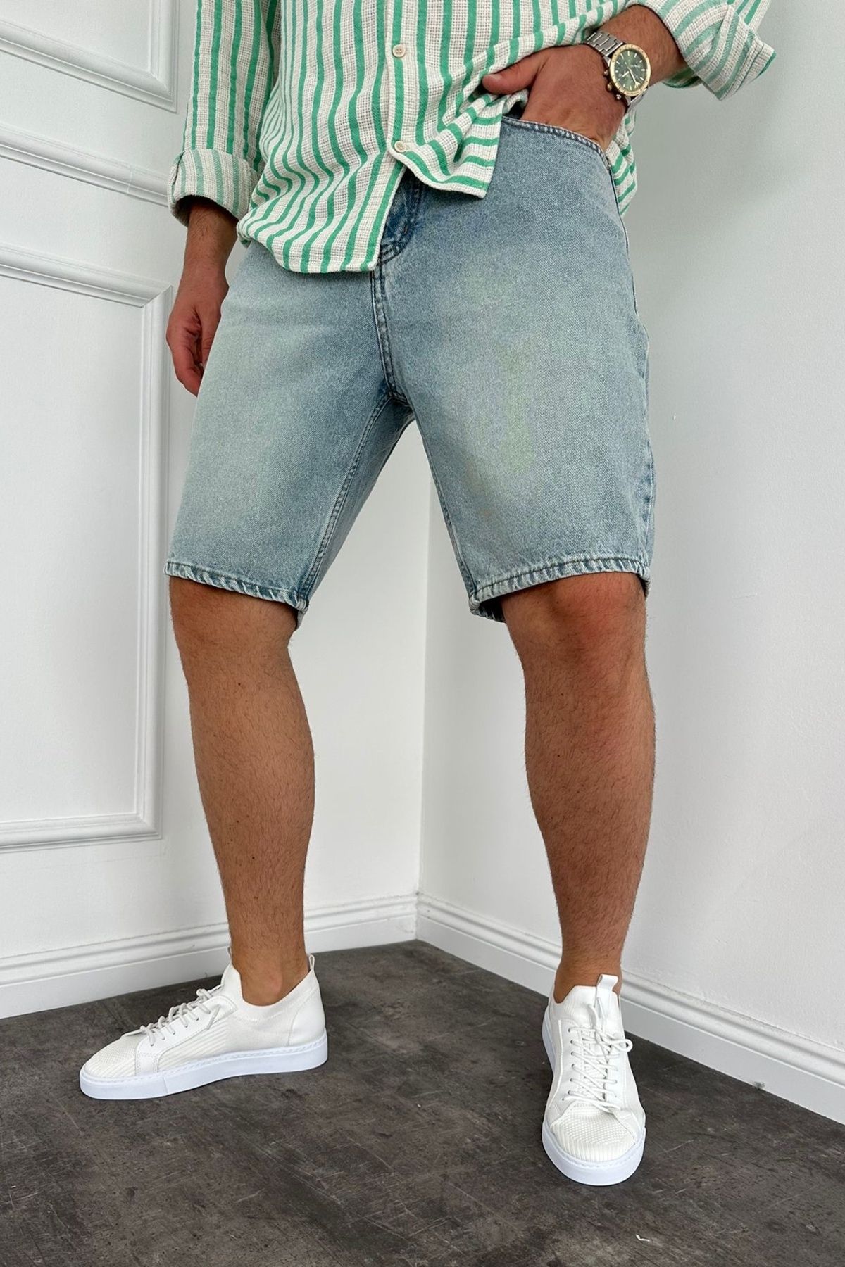 MADZEYMODA Pantaloni Scurți Blue Jean Pentru Bărbați Sezon Nou - Masculin - 30