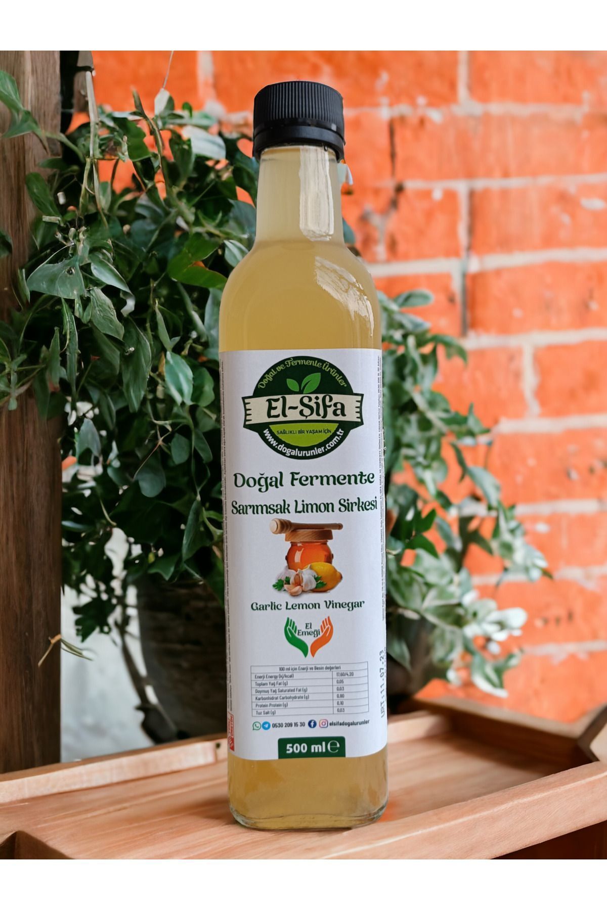 100% Doğal Fermente Sarımsak Limon Sirkesi 500ml Cam Şişe