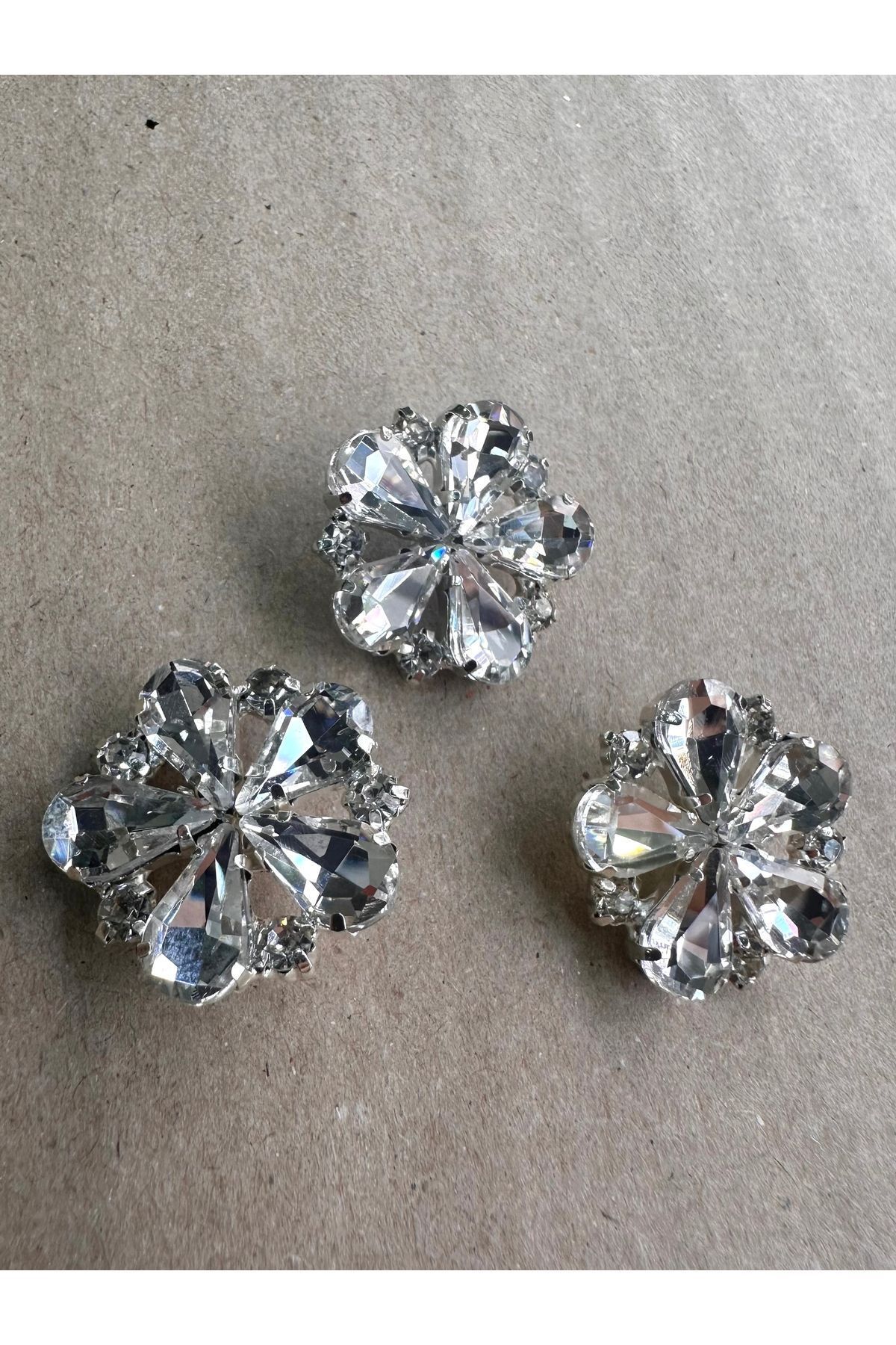 ODDA TASARIM ATÖLYESİ-Crystal stone large flower pattern 3 pcs button set 5