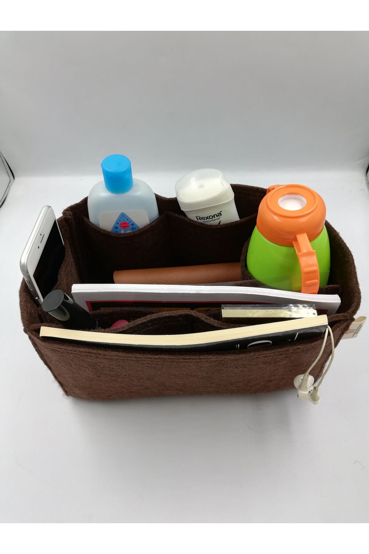 MARJİNAL W CLUB Tek suluklu canta ici duzenleyici koyu kahve renk